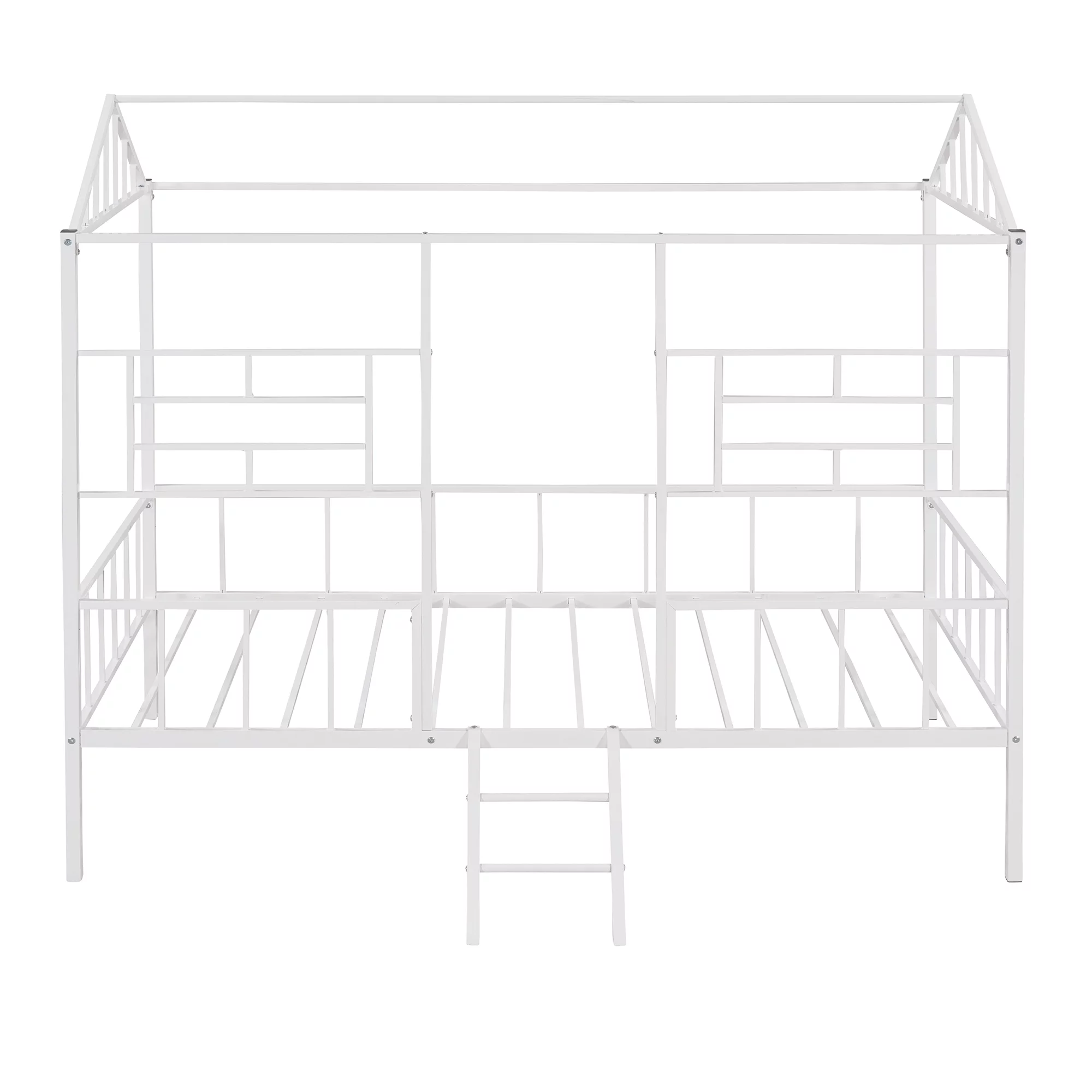 Bellemave Twin House Bed with Rails, Metal Cabin Bed Frame with Ladder, Playhouse Bed for Toddler Kids Boys Girl Teens (Twin Size, White)