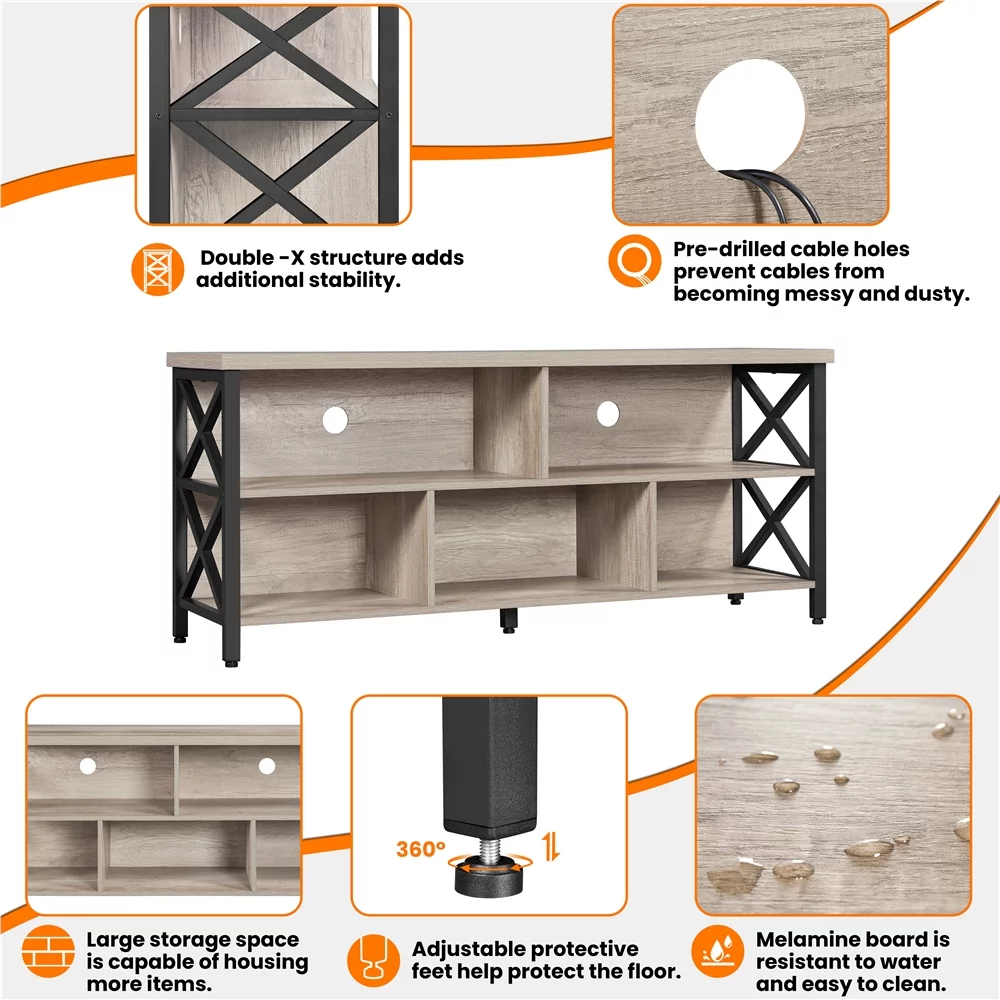 SmileMart Modern Industrial TV Stand for TVs up to 65 Inch with Storage, Gray
