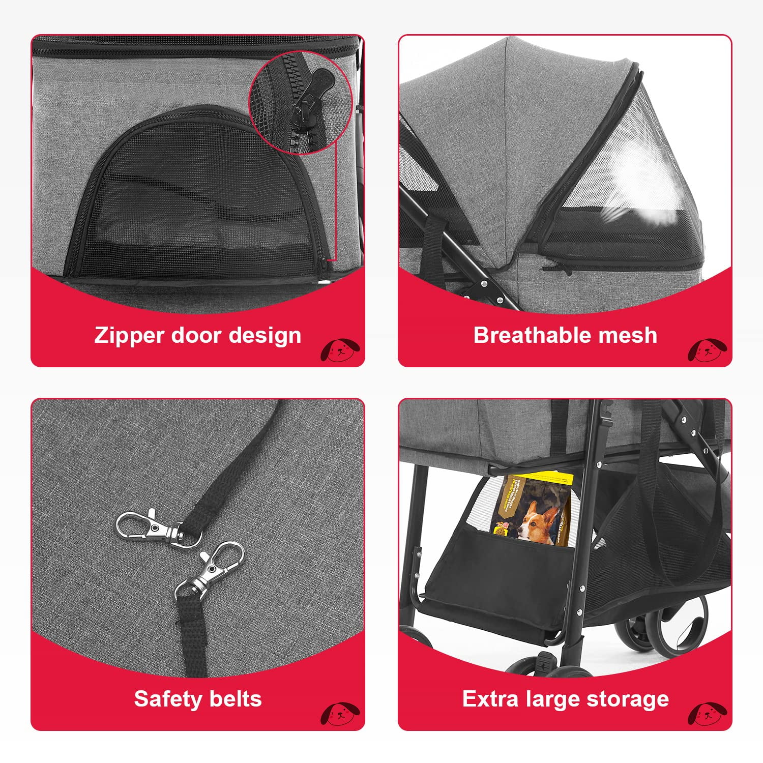 BestPet 3-in-1Pet Stroller Premium Multifunction Dog Cat with Detachable Carrier &Cup Holder,Grey