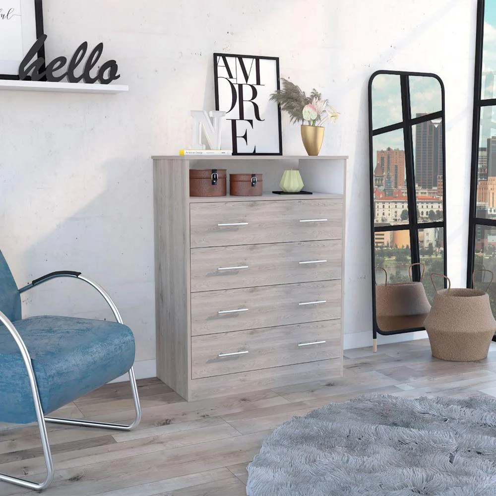 FM FURNITURE LLC Lagos Four Drawer Dresser ,Light Gray / White