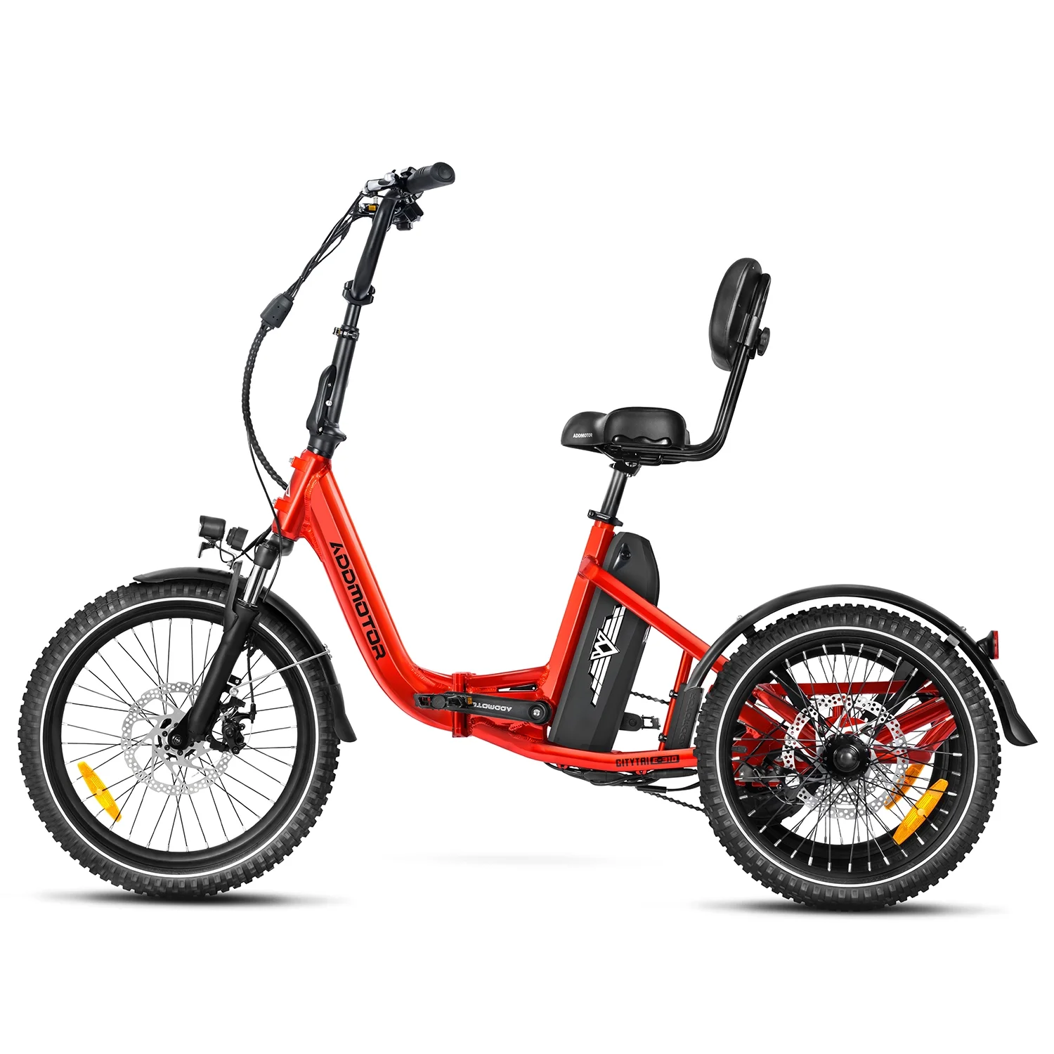 Addmotor Folding Electric Trike, 90MI Electric Tricycle for Adults, 750W 48V 20Ah, CITYTRI 3 Wheel Electric Bikes, Step-Thru Etrike with Rear Speed Differential & Parking Brake, E-310 Plus Red