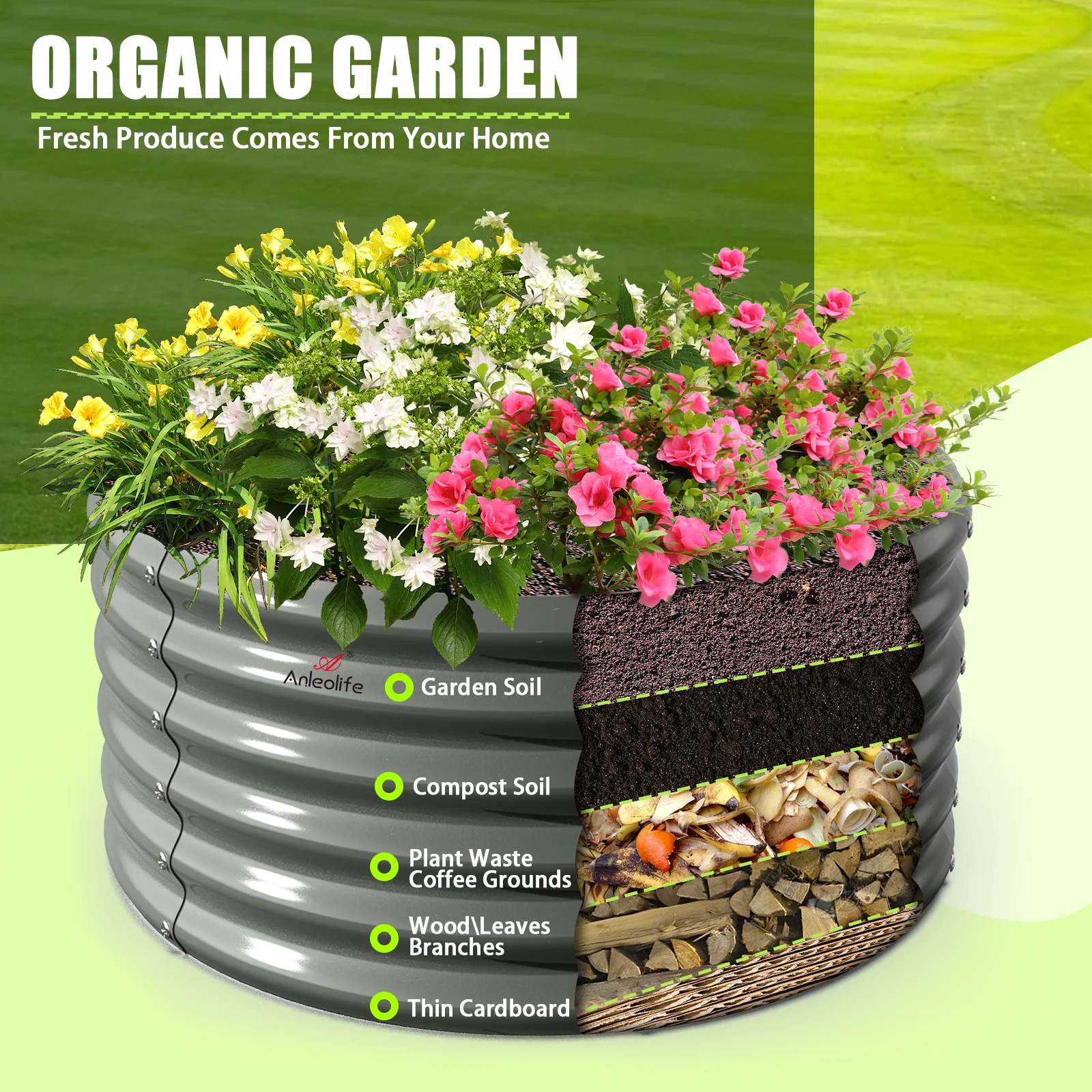 2 Pack-4Ft Round Galvanized Raised Garden Bed, 18” Tall Above Ground Modular Metal Planter Boxes Outdoor For Vegetables Flowers Herbs, Anti-Rust & Easy-Setup Quartz Grey