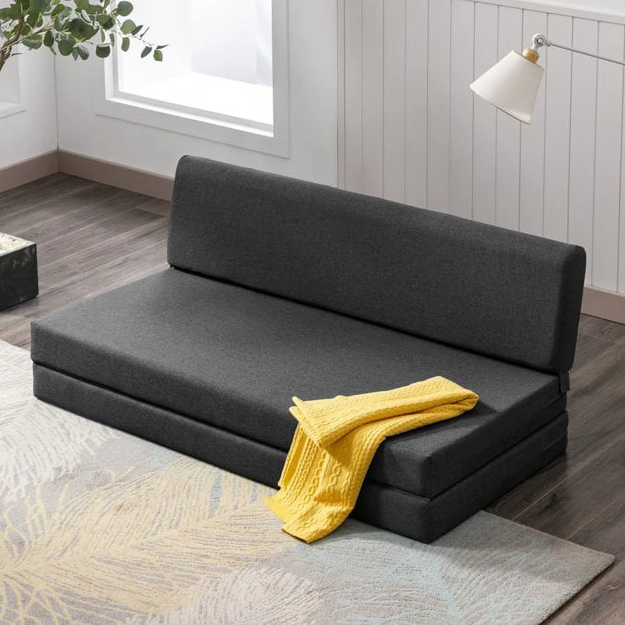 BALUS Convertible Sofa Bed, Living Room Couch Futon Chair, Adjustable Backrest Foldable Floor Sleeper for Small Room, Apartment, Guest Room, Gray