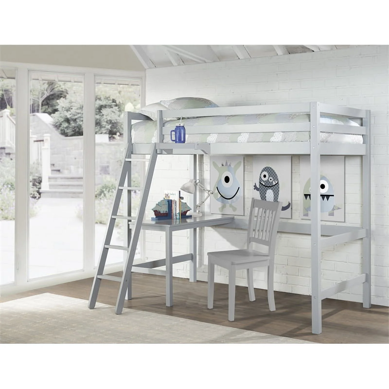 NE Kids Hillsdale Caspian Twin Study Loft with Hanging Nightstand