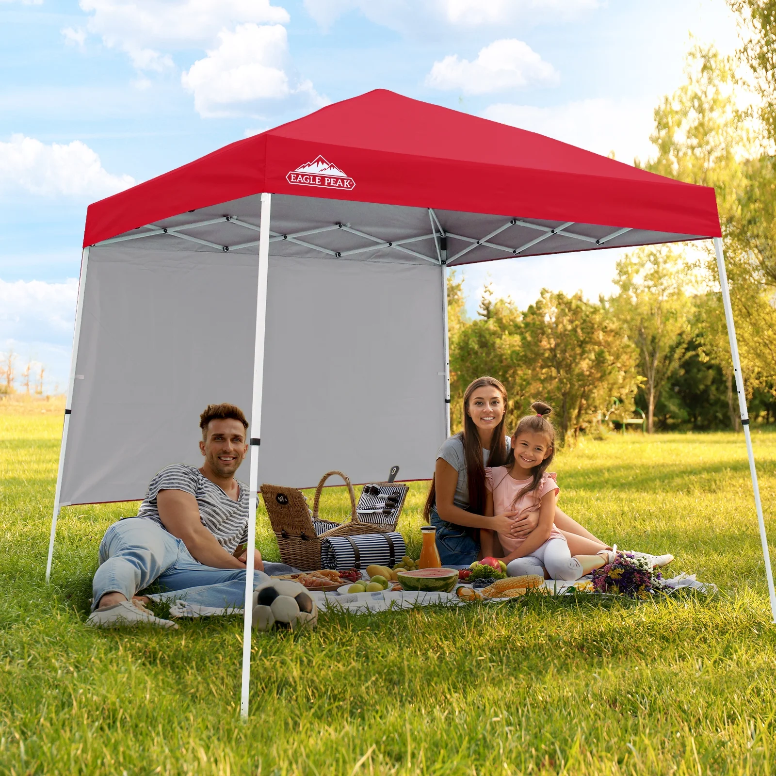 EAGLE PEAK 10x10 Outdoor Pop Up Slant Leg Canopy Tent with Wall Panel,Red