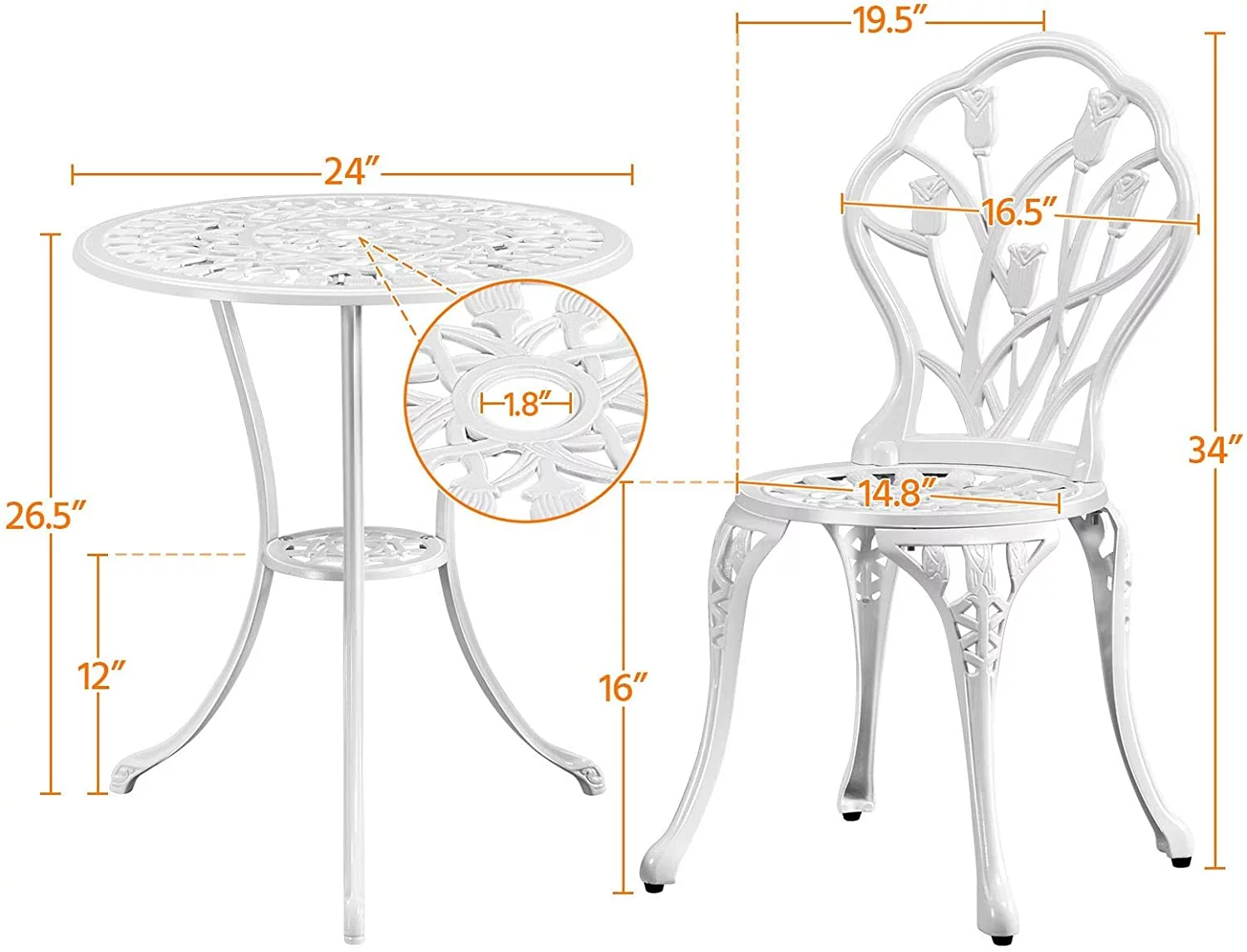 Yaheetech Patio Bistro Sets 3 Piece, Outdoor Rust-Resistant Cast Aluminum Garden Table and Chairs, White