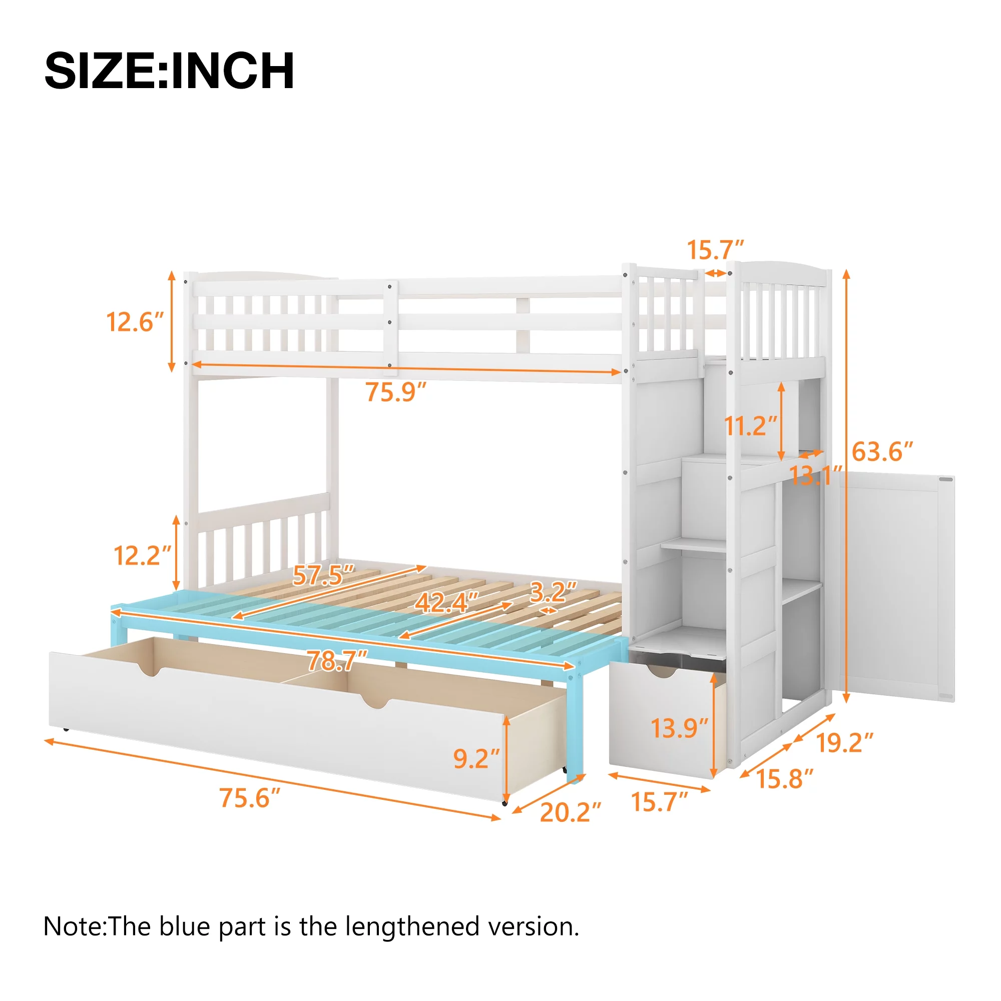 Euroco Twin over Twin Bunk Bed with Drawer and Cabinet for Kids Bedroom, White