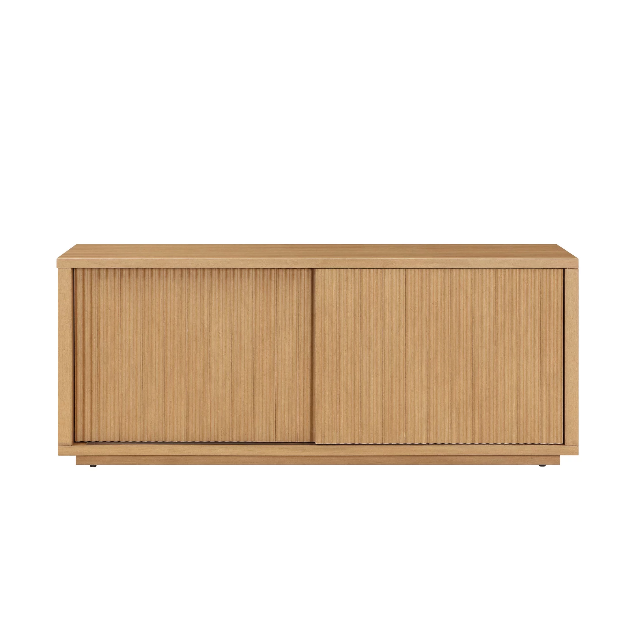 Beautiful Fluted TV Stand for TV’s up to 70” by Drew Barrymore, Warm Honey Finish