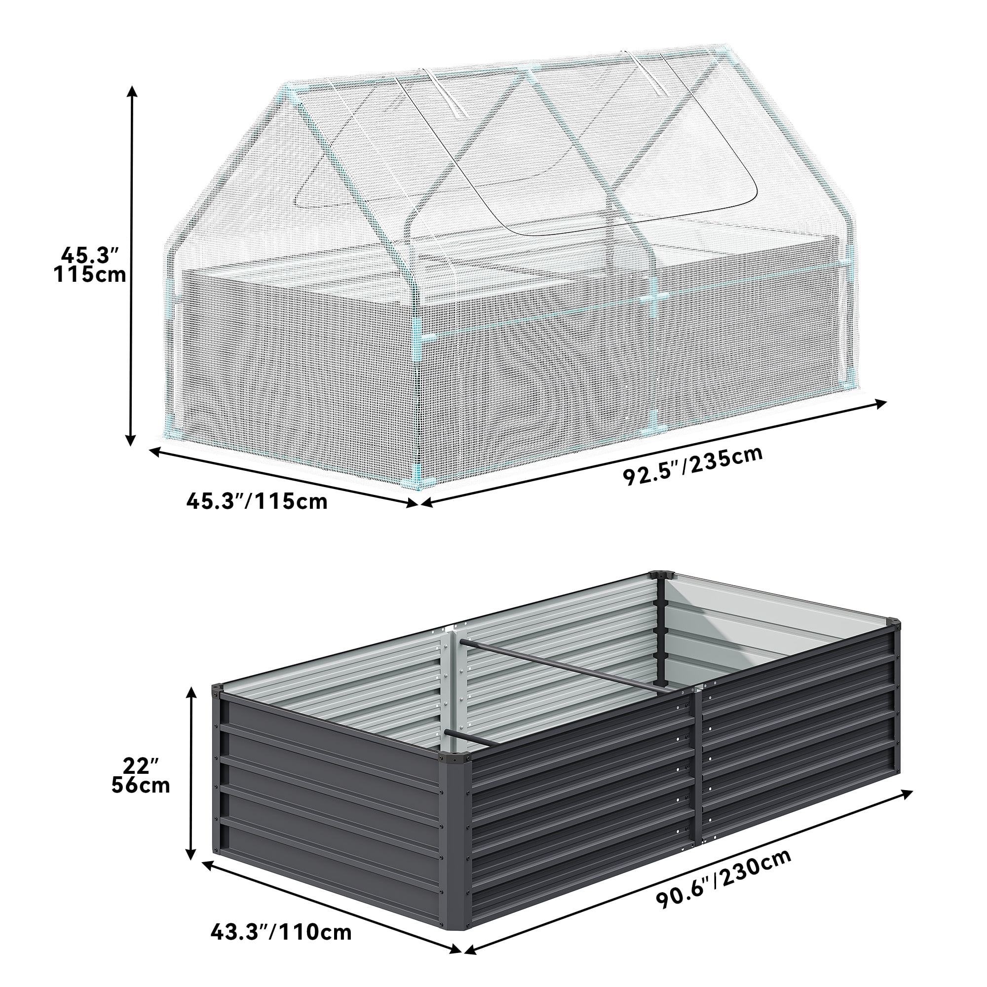 Dextrus 7.5x4x4FT Raised Garden Bed with Cover Extra Large Metal Planter Box Outdoor Flower Bed with Mini Greenhouse 2 Zipper Screen Windows for Outdoor Growing Vegetable, White