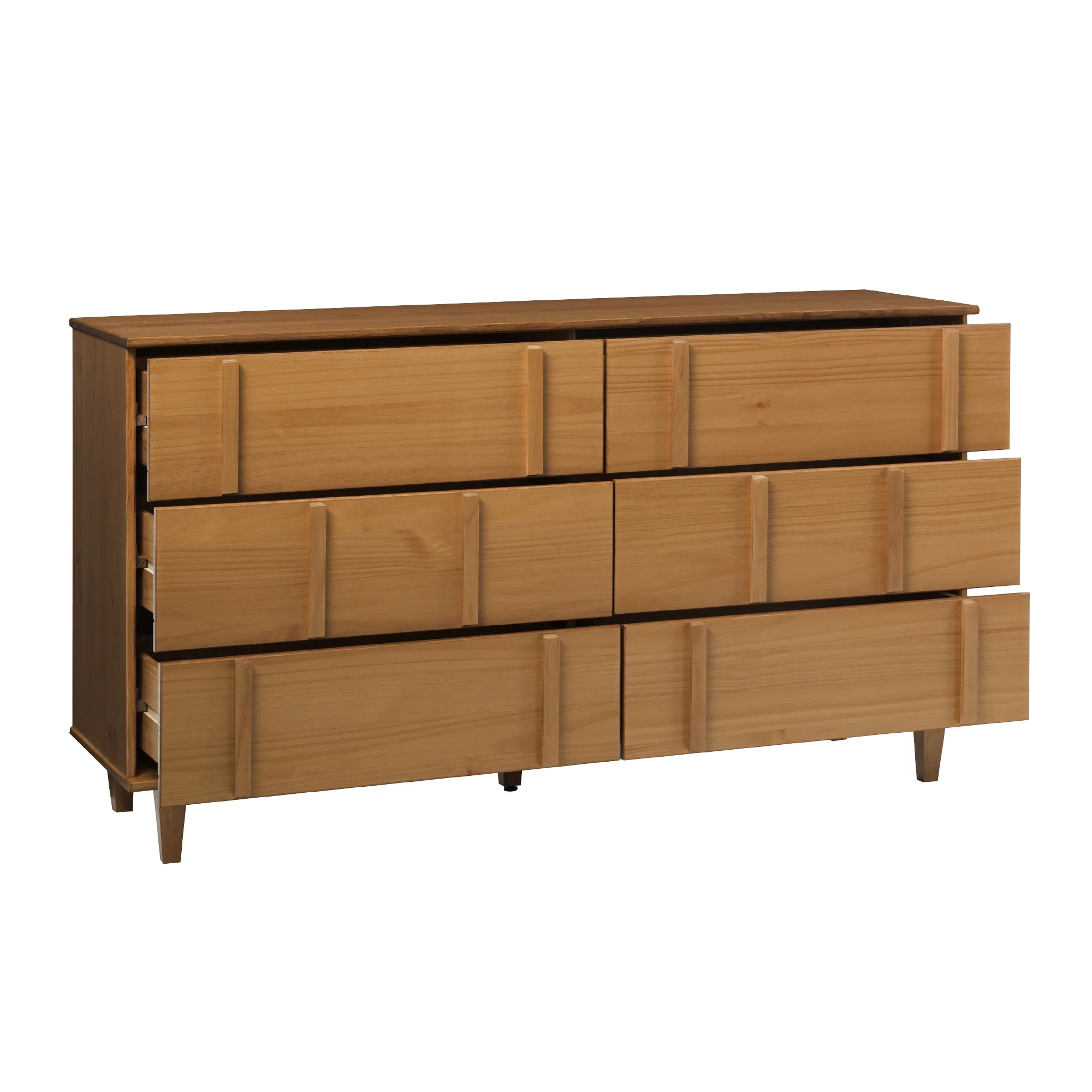 Walker Edison 60” Contemporary Vertical Drawer Pulls Solid Wood Dresser, Caramel