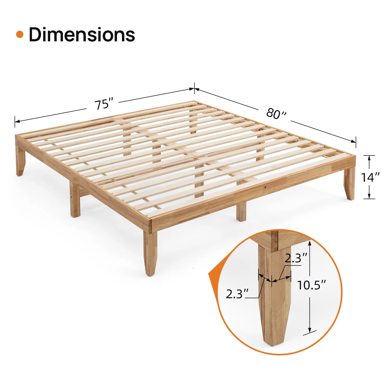 King Size 14-Inch Platform Bed Frame with Natural Wood Slats, No Box Springs Needed, No Headboard