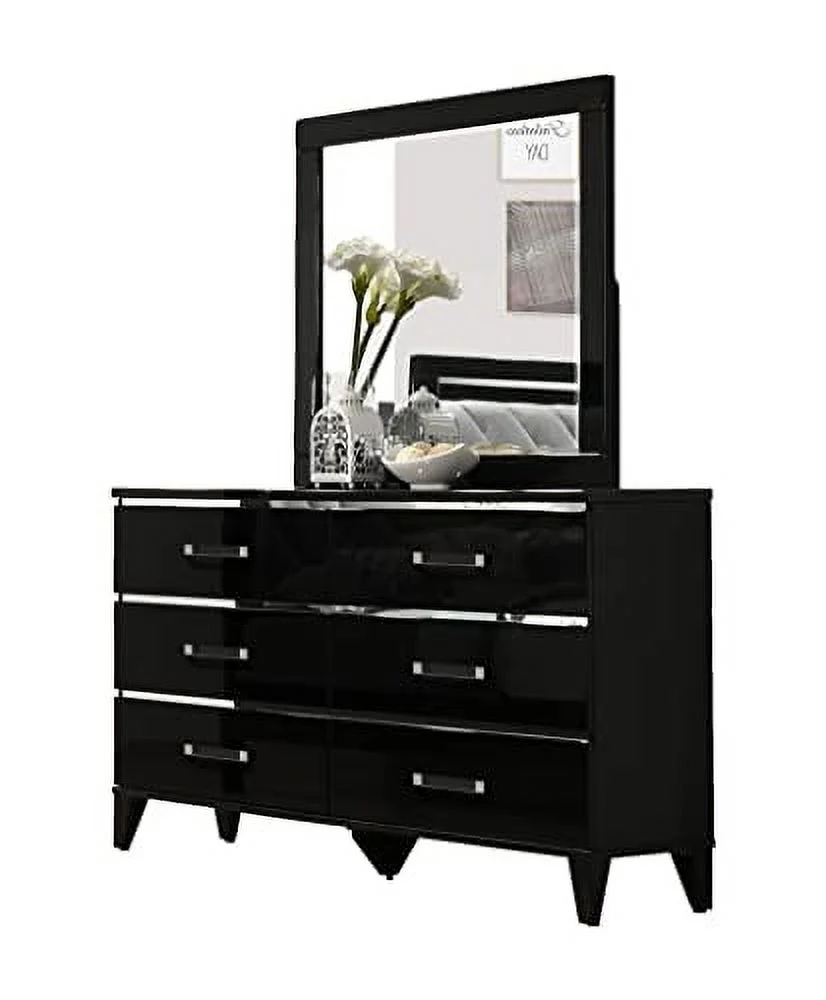 Kings Brand Furniture Madison 6-Piece King Size Black Bedroom Set. Bed, Dresser, Mirror, Chest & 2 Nightstands