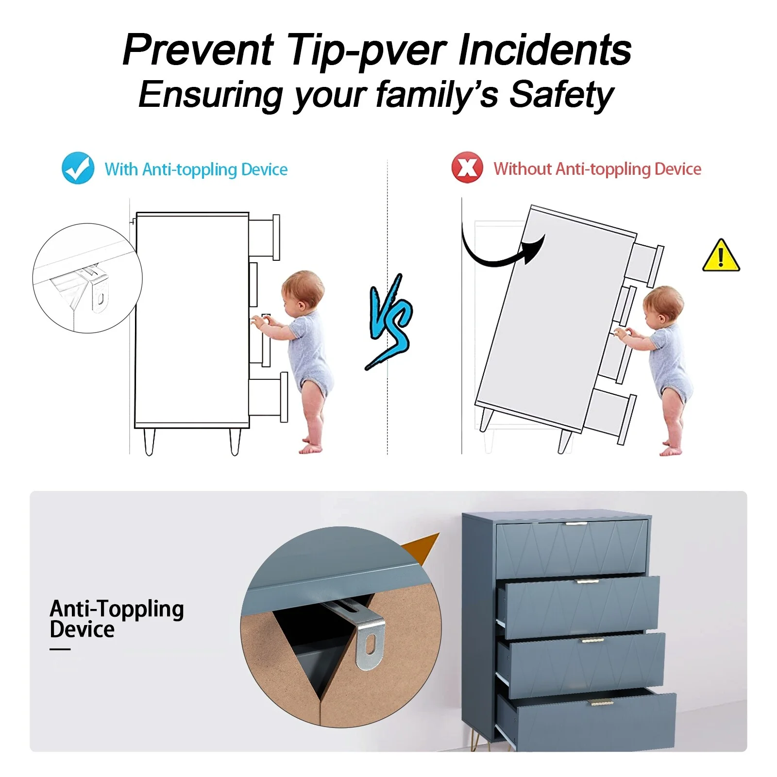 4 Drawers Chest Of Dresser Tall Storage Tower Cabinet with Metal Legs For Bedroom Living Room Bluish Gray