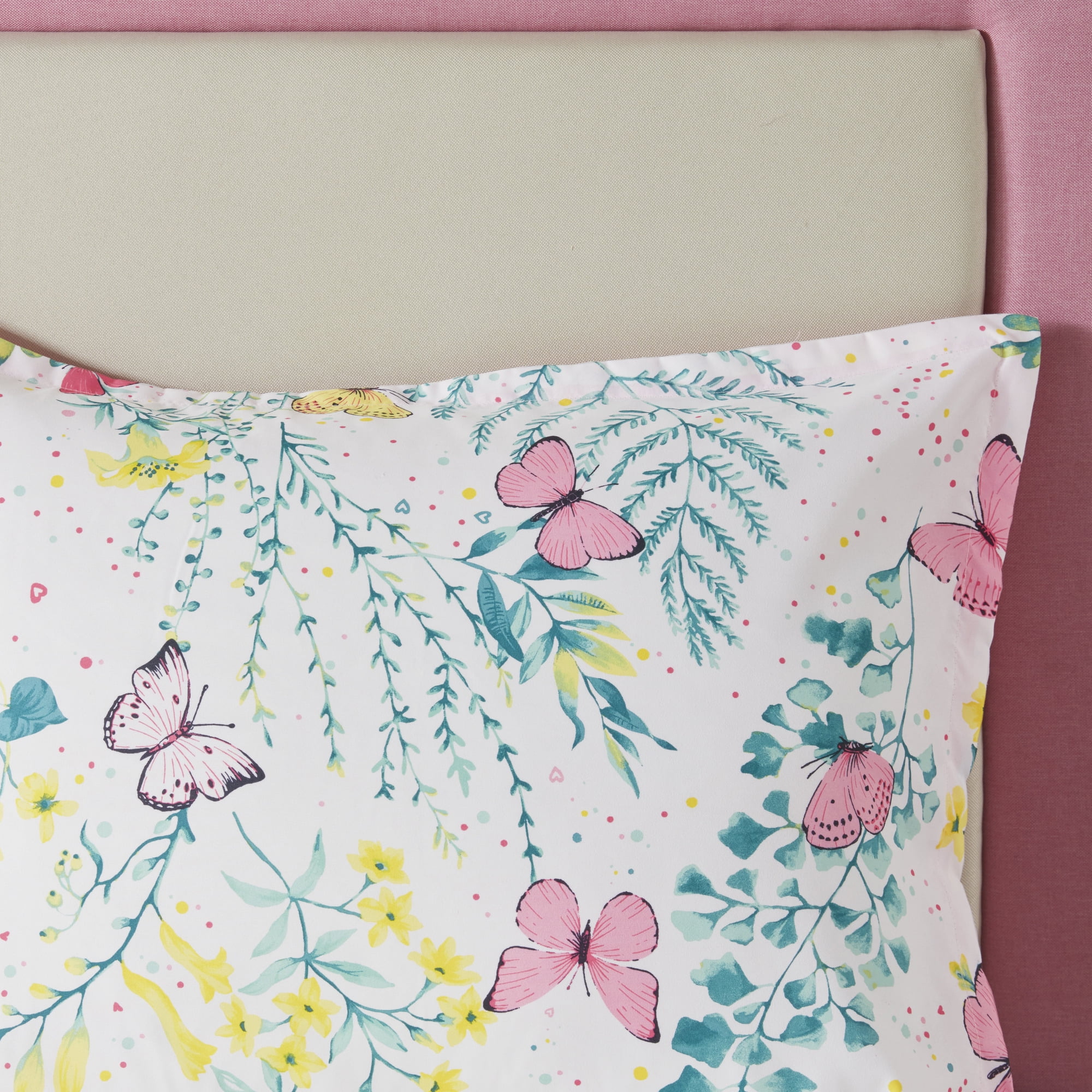 Mi Zone Kids Full/Queen Girl Comforter Set with Decor Pillow Pink Floral Butterfly All Season Kids Bedding 4Pcs