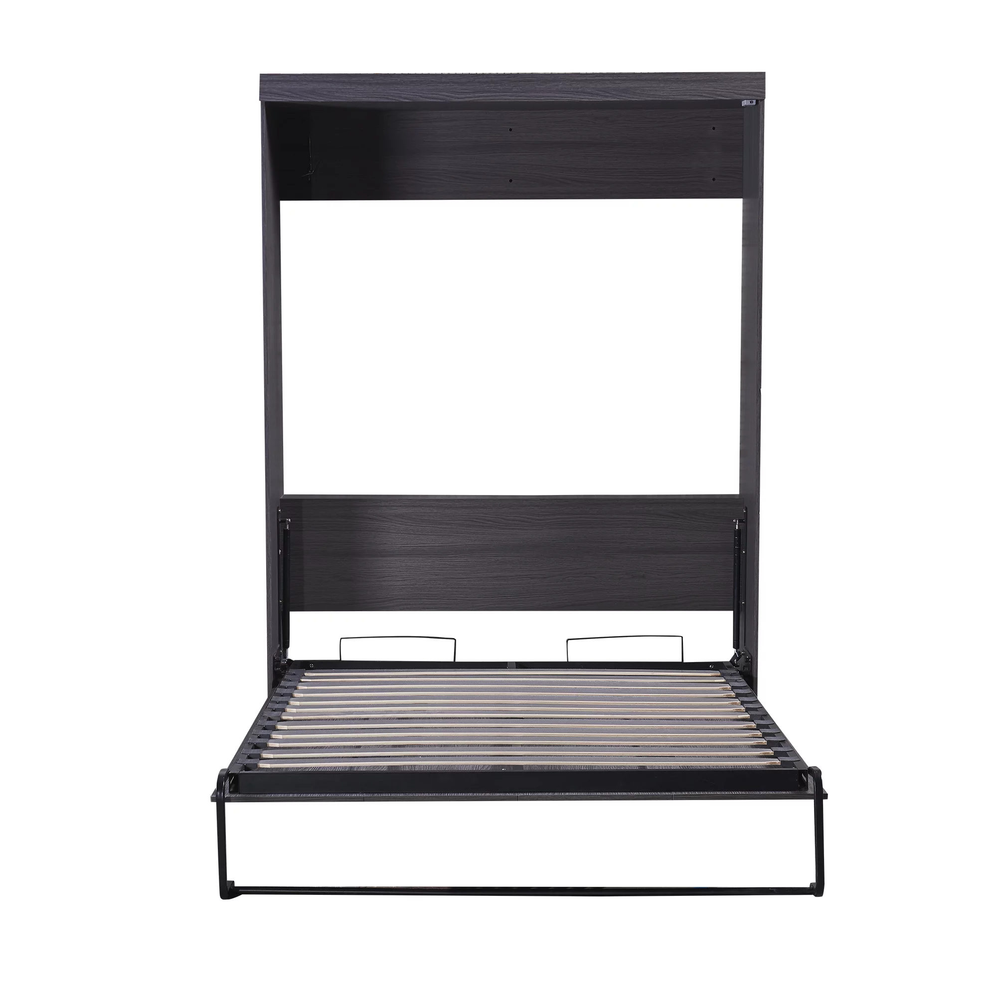 Euroco Wood Full Size Murphy Wall Bed with Wardrobe and Drawers for Living Room, Moveable Wardrobe and Drawers, Space-Saving & Easy Open and Close, Gray