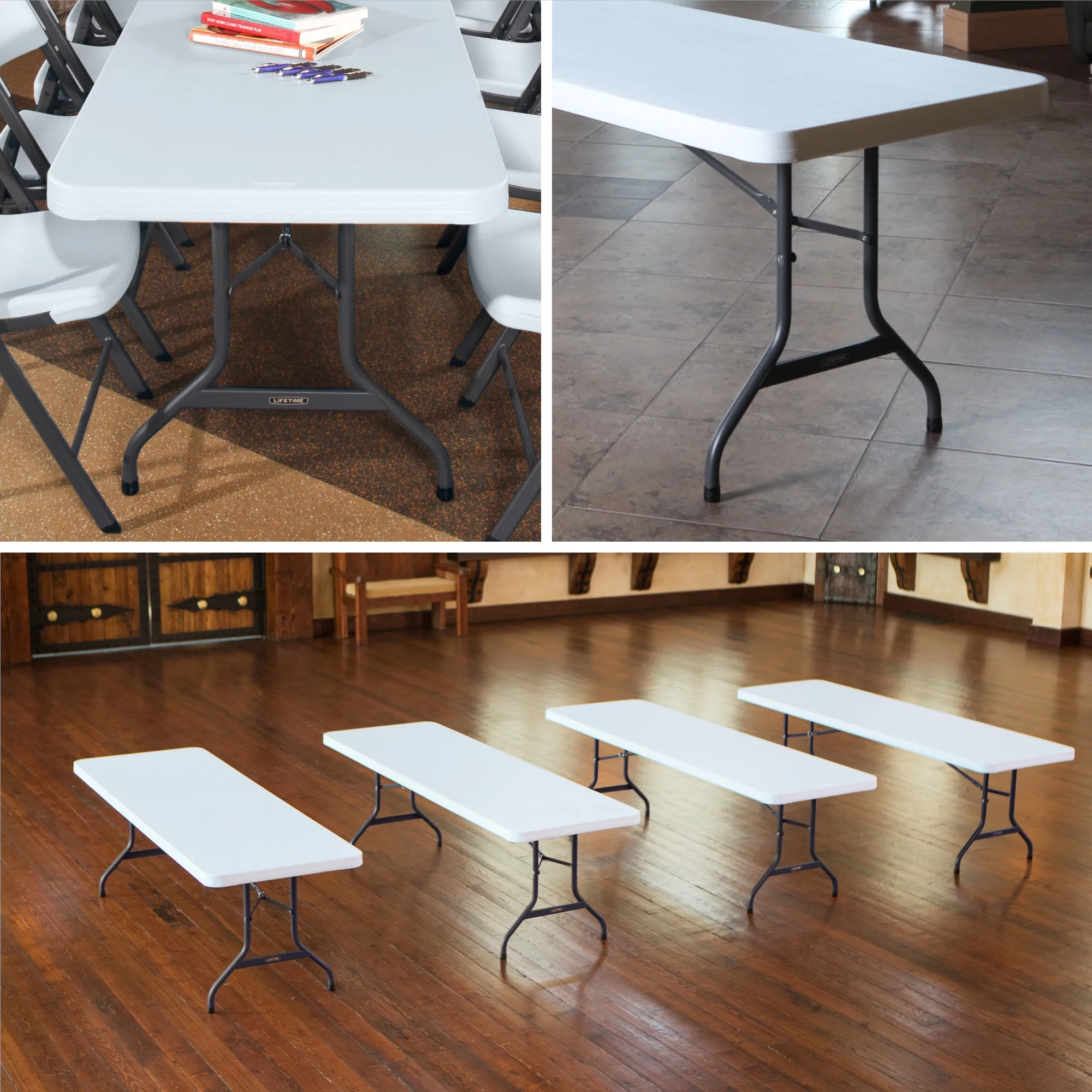 Lifetime 8 Foot Rectangle Folding Table, Indoor/Outdoor Commercial Grade, White Granite (22980)