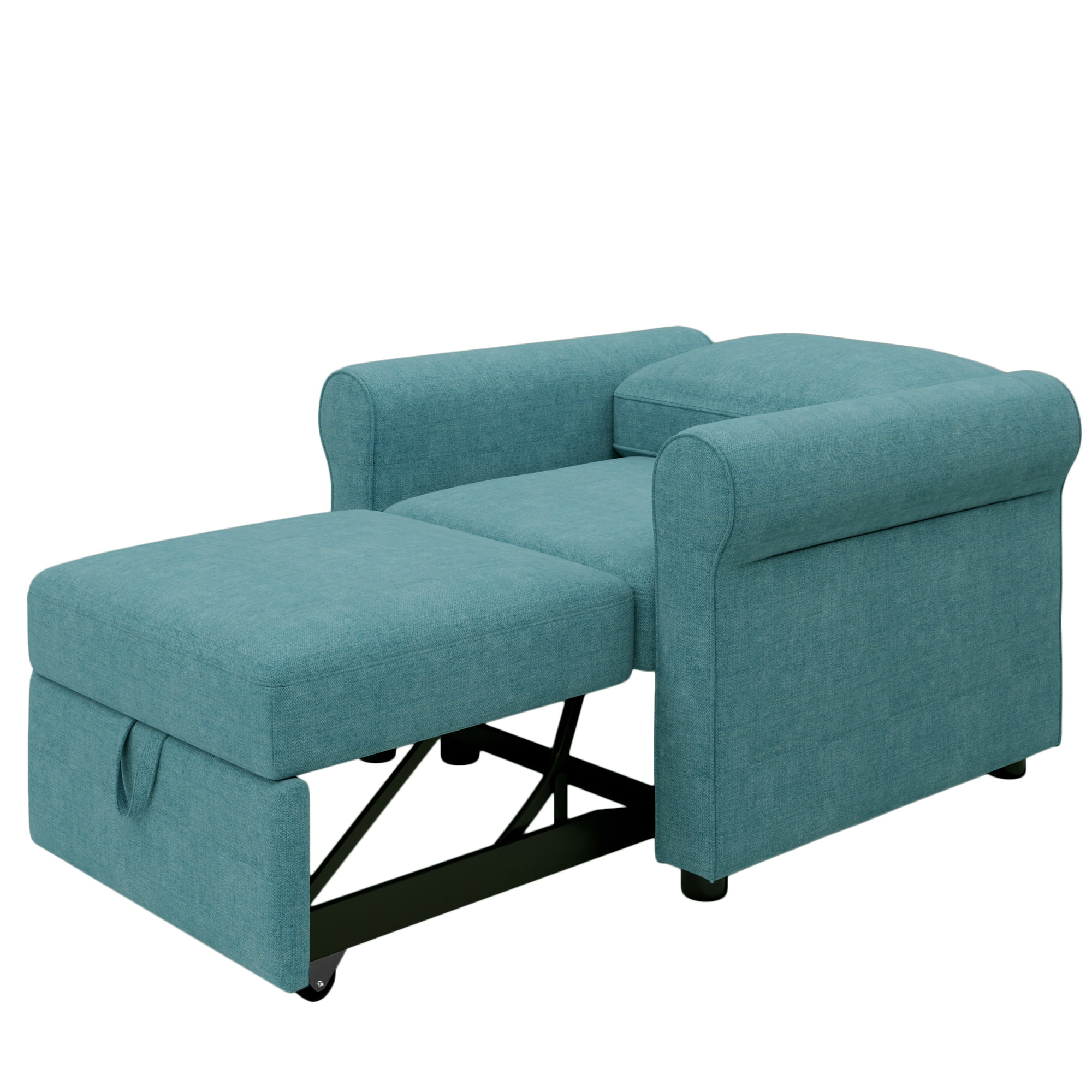 Modern Style 3-in-1 Sofa Bed Chair, Teal, Convertible Sleeper Chair Bed, Metal Frame, High Density Foam