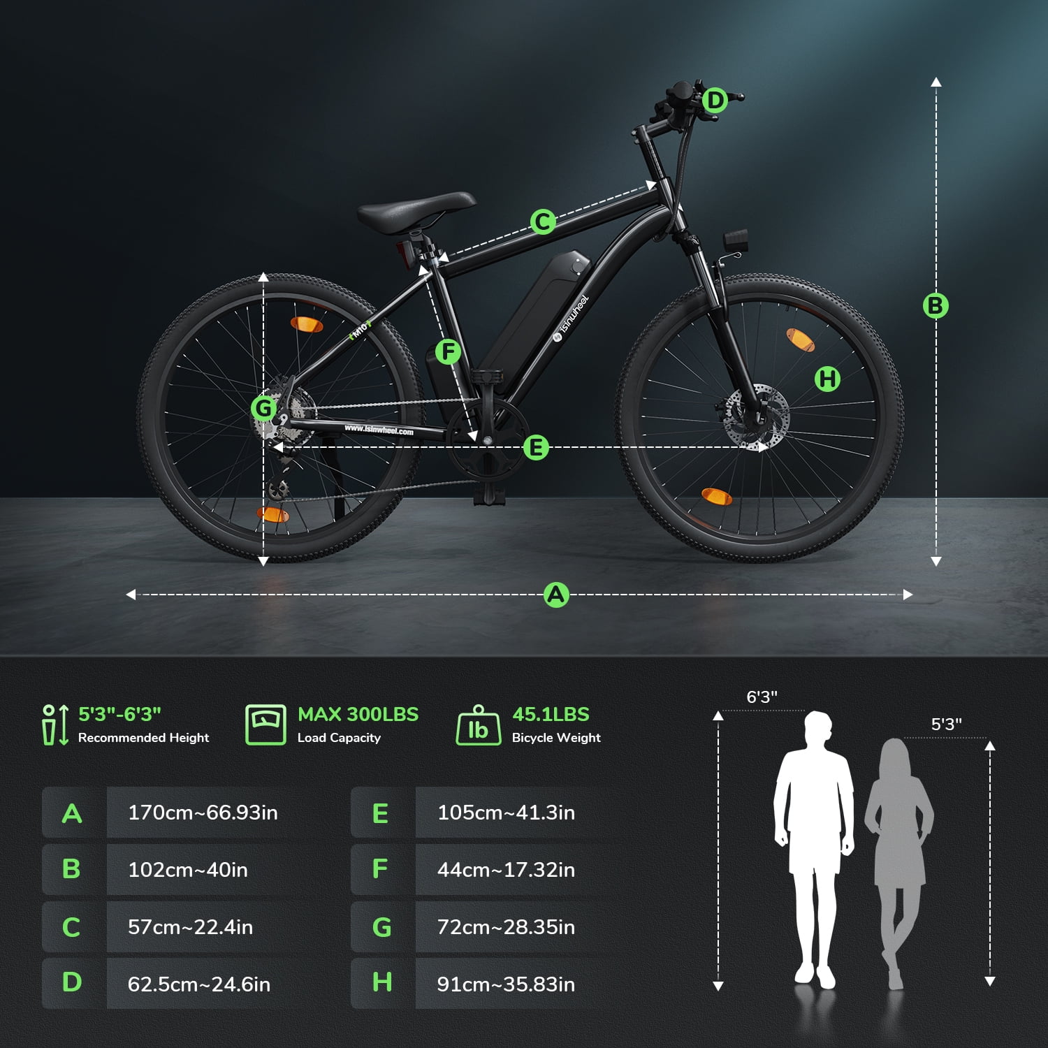iSinwheel M10-W Electric Bike Adult 500W, 26