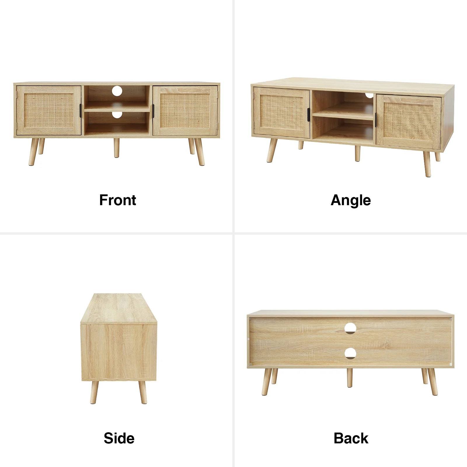 Eumyviv Farmhouse TV Stands for 55 Inch TV,Wood Media Entertainment Center Cabinet Console Table with 2 Rattan Doors, Natural Oak, H0015