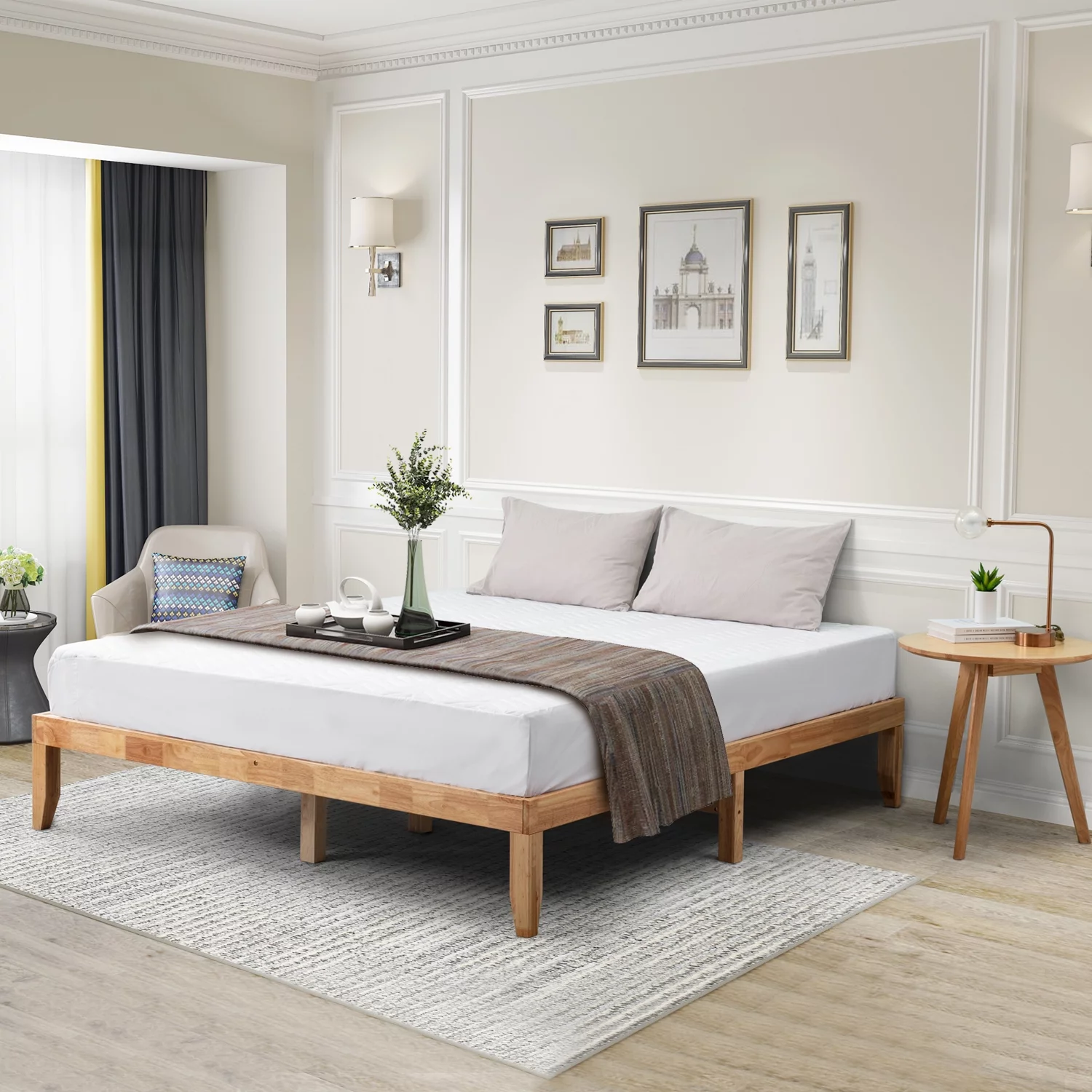 King Size 14-Inch Platform Bed Frame with Natural Wood Slats, No Box Springs Needed, No Headboard