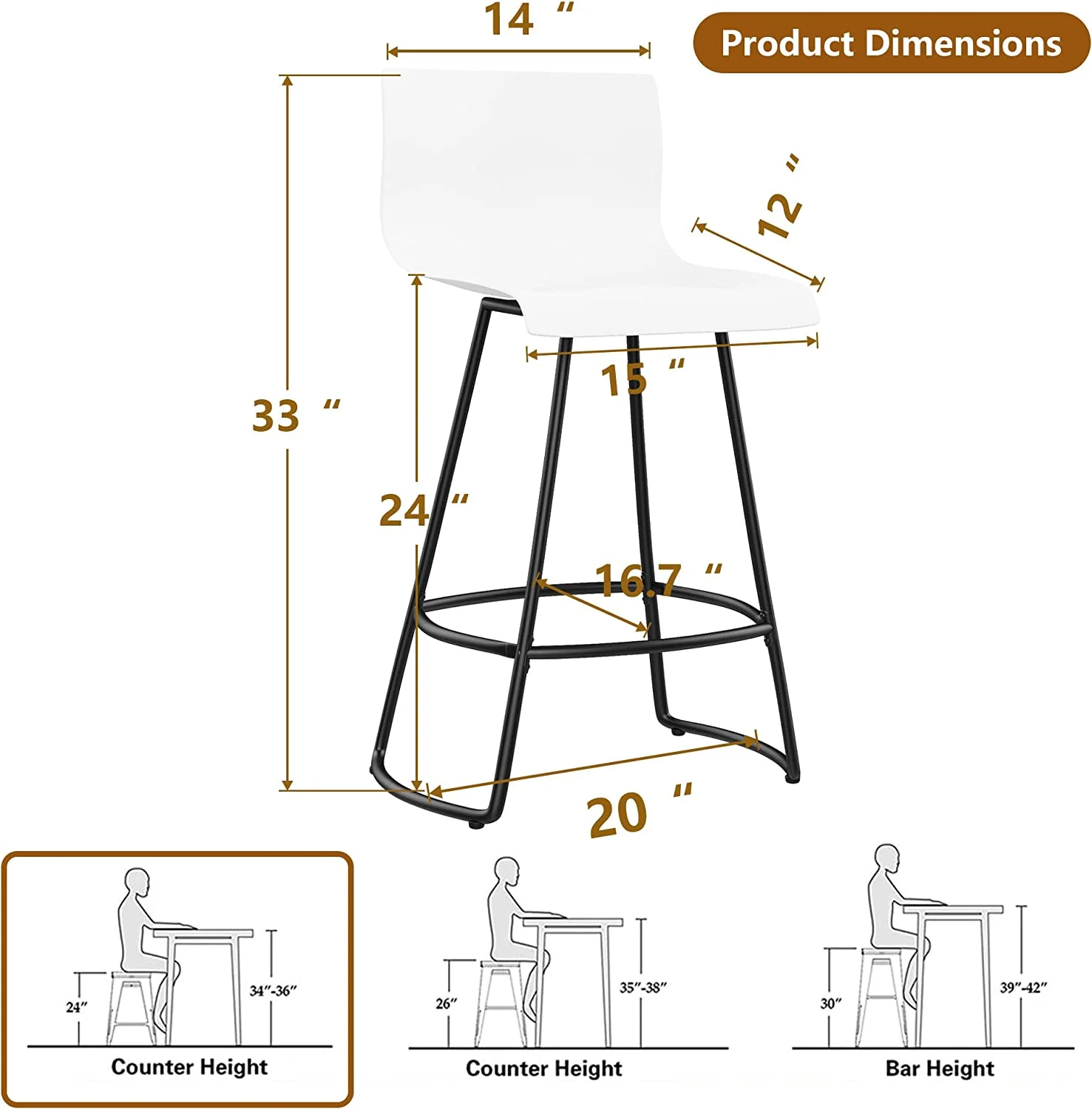 ONKER Bar Stools Set of 4 Bar Stools Counter Height Bar Stools Modern Swivel Bar Stools Bar Chairs with Back Plastic 26