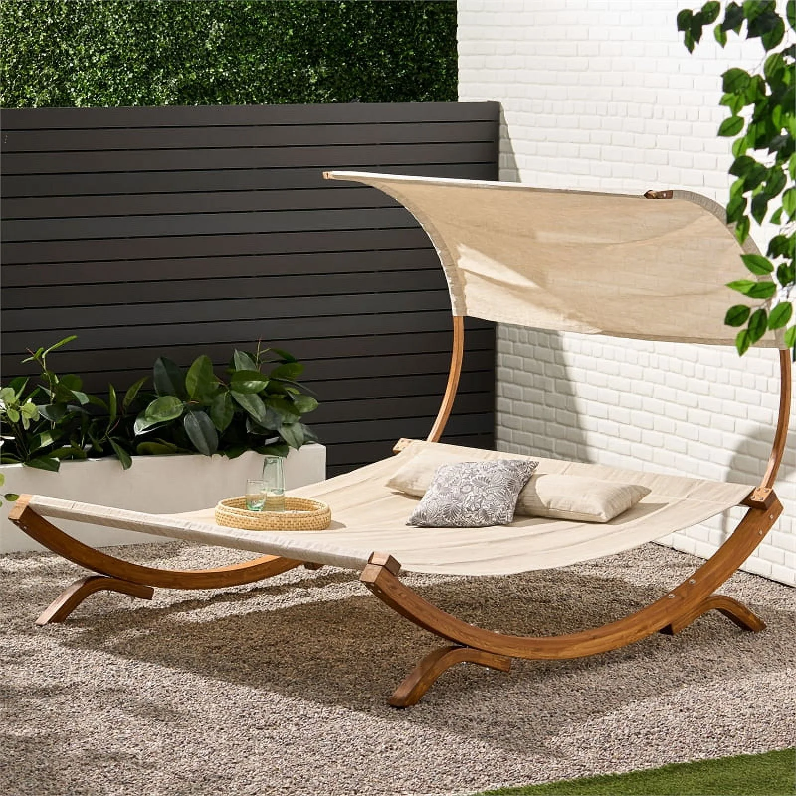 Noble House Marrakech Outdoor Mesh and Larch Wood Daybed with Canopy