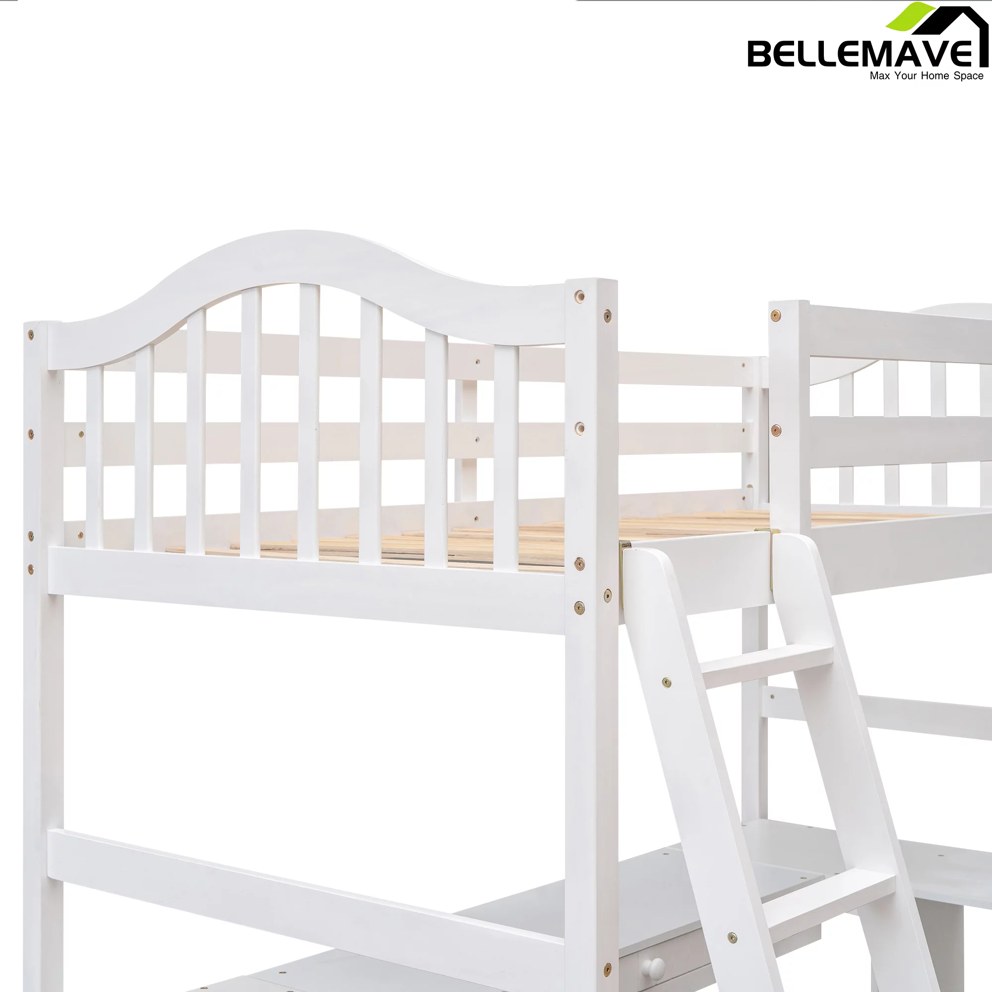 Bellemave Twin Size High Loft Bed with Desk and Drawers for Kids,Wooden Loft Bed Frame with Bookcase Shelves and Storage Cabinet for Kids,Teens,Adults,White