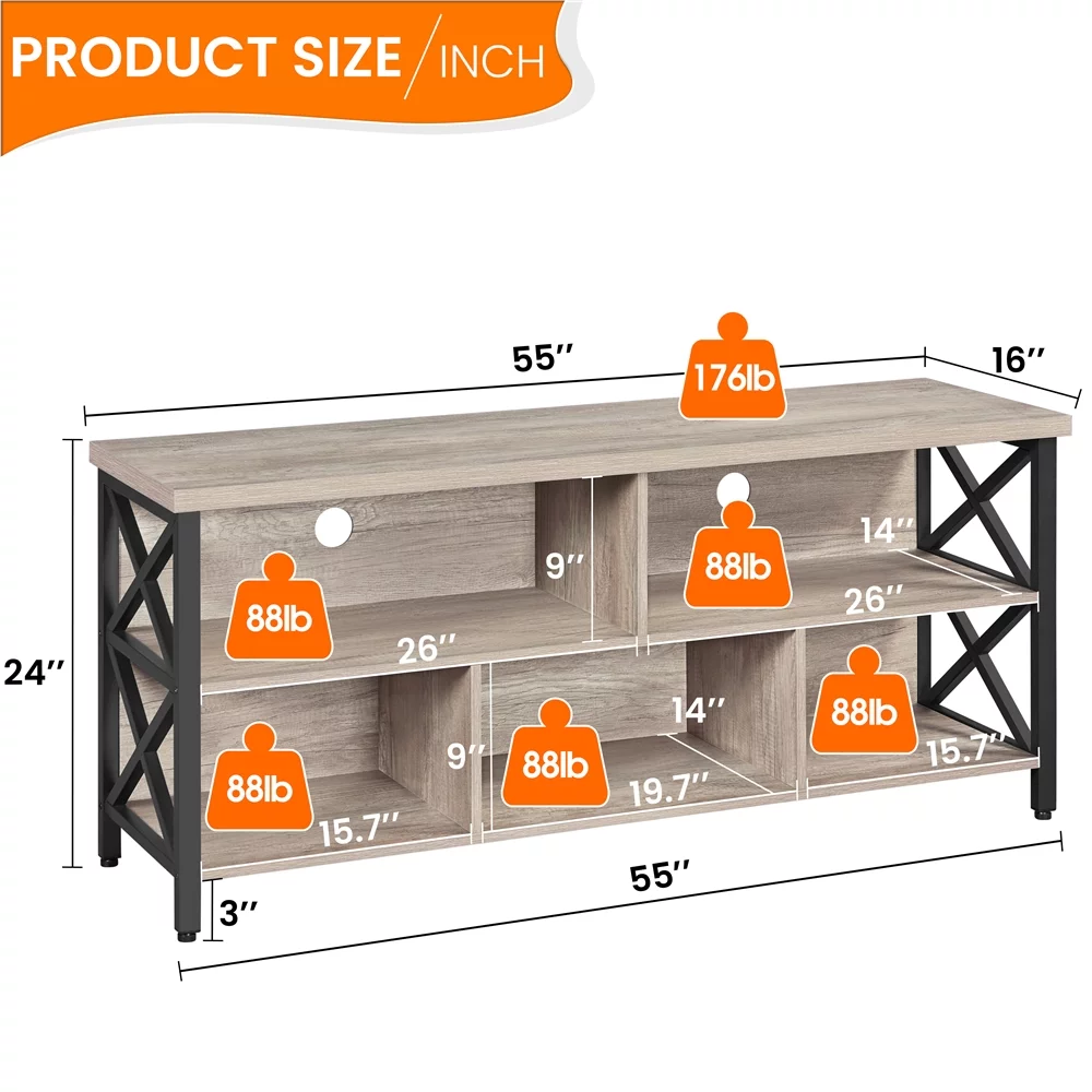 SmileMart Modern Industrial TV Stand for TVs up to 65 Inch with Storage, Gray