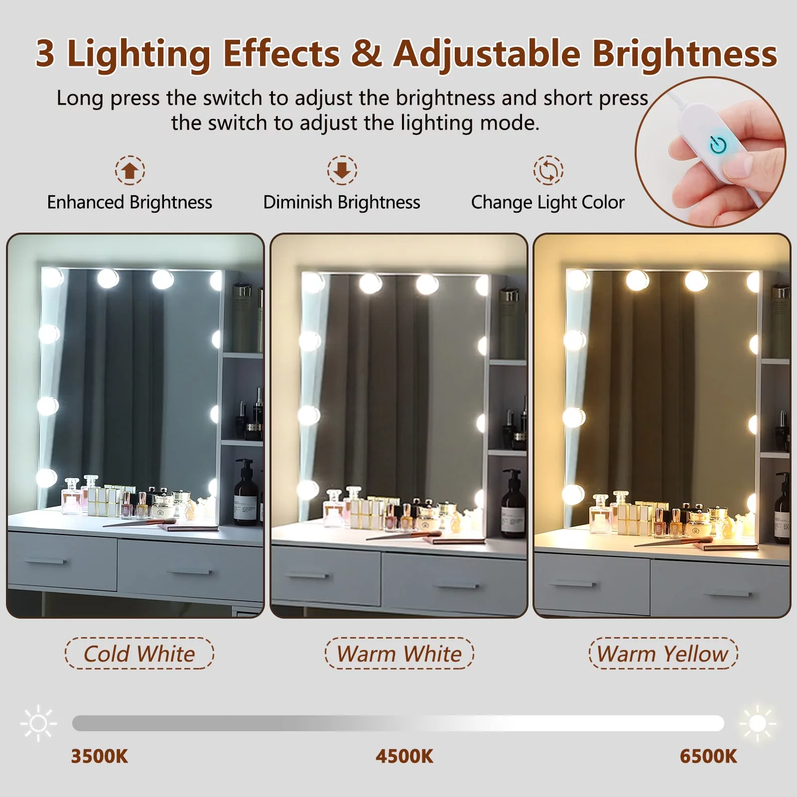 USIKEY Large Vanity Set with 10 LED Lights and Charging Station, Makeup Vanity Dressing Table with USB Ports and Outlets, Vanity Table Set with 5 Drawers and Cushioned Stool, White YSZT030WN