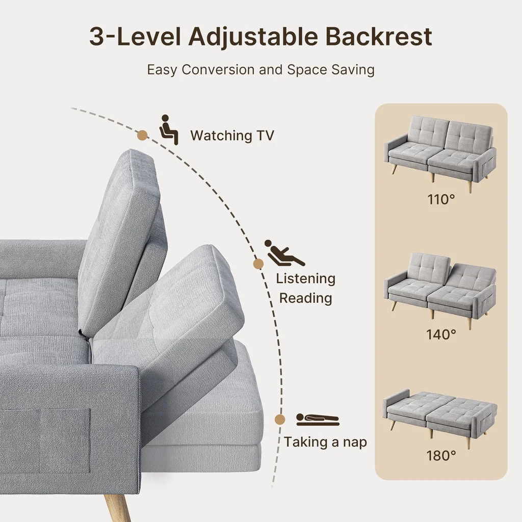 Aiho Convertible Futon Sofa Bed,Couches with with S-Springs and Adjustable Backrest for Living Room,Apartment Living Room,Office - Light Gray
