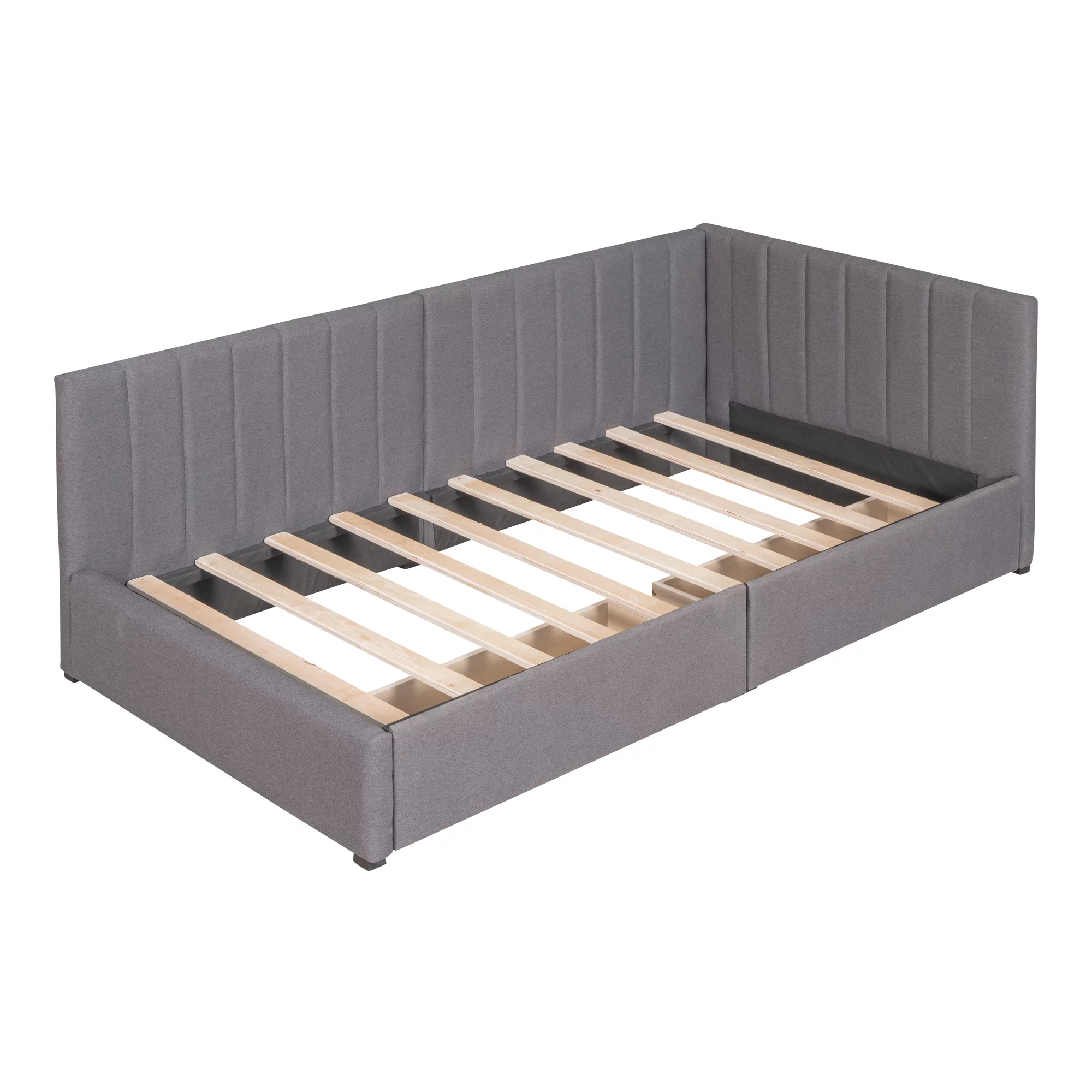 Sesslife Upholstered Daybed with Storage, Twin Size Linen Upholstered Sofa Bed Frame with 2 Drawers, No Box Spring Needed, Modern Twin Daybed for Bedroom Living Room, Gray