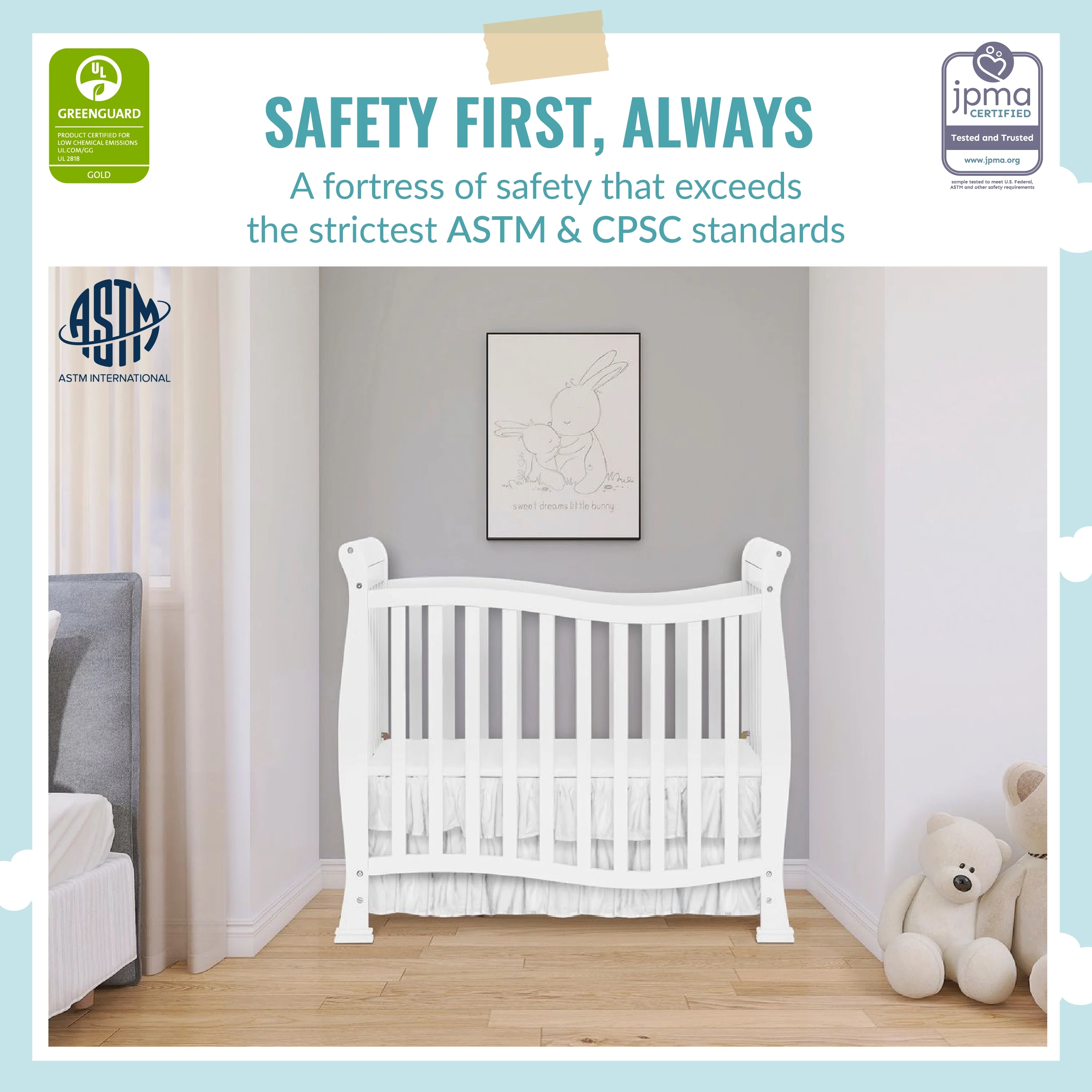 Dream On Me Piper 4-in-1 Convertible Mini Crib, White