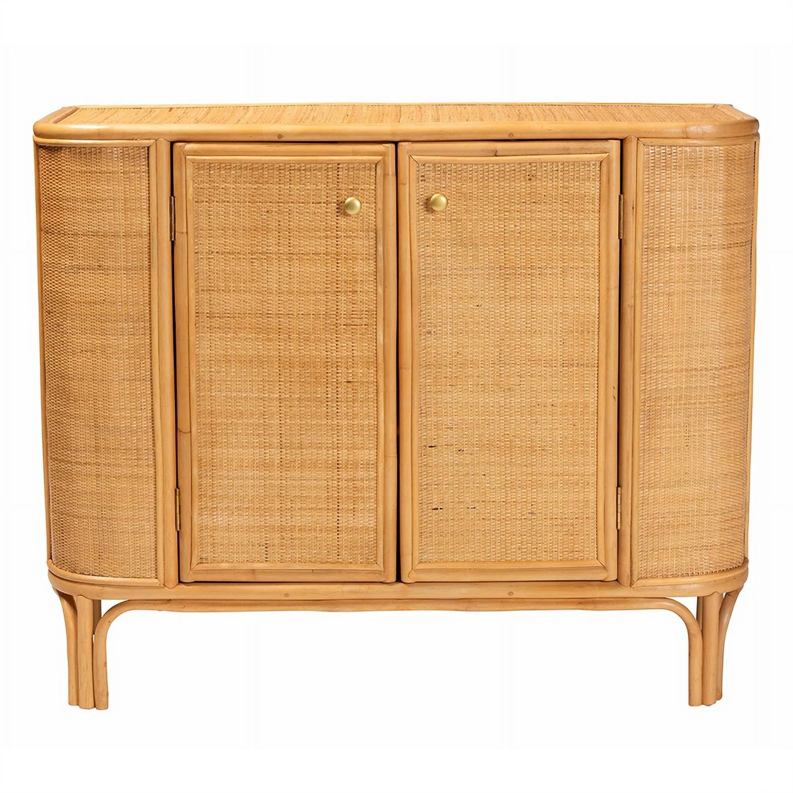Pemberly Row Modern 2-Door Rattan Storage Cabinet in Natural Brown