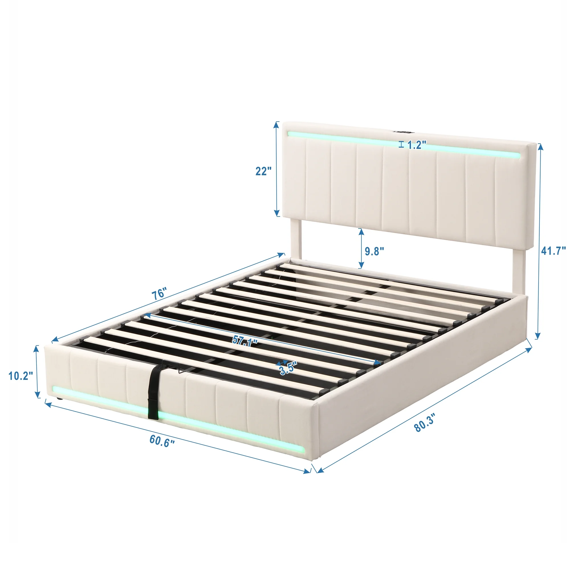 Churanty Queen Upholstered Platform Bed with Hydraulic Storage System and LED Light, Queen Size Platform Bed Frame with USB Ports and Sockets,
