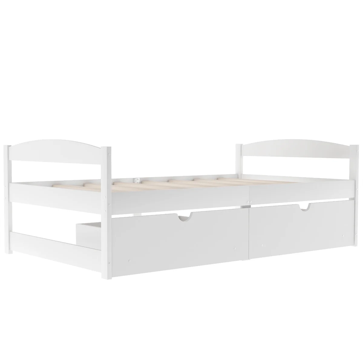 Wood Bed Frame Twin Size with 2 Drawers Platform Bed w/Headboard & Footboard Solid Wood Slat Support, No Box Spring Needed, Panel Bed Mattress Foundation