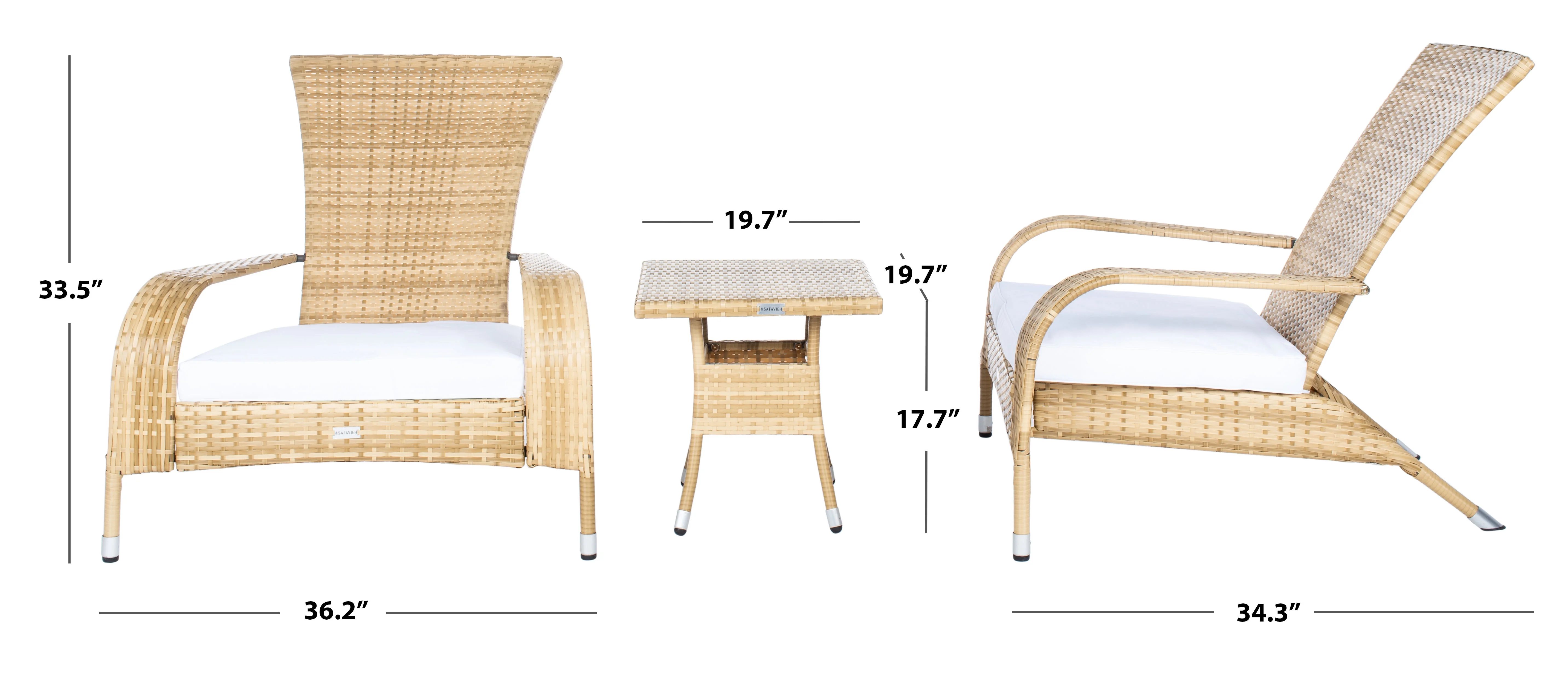 SAFAVIEH Edna Outdoor Patio 3 Piece Lounge Set, Natural/White