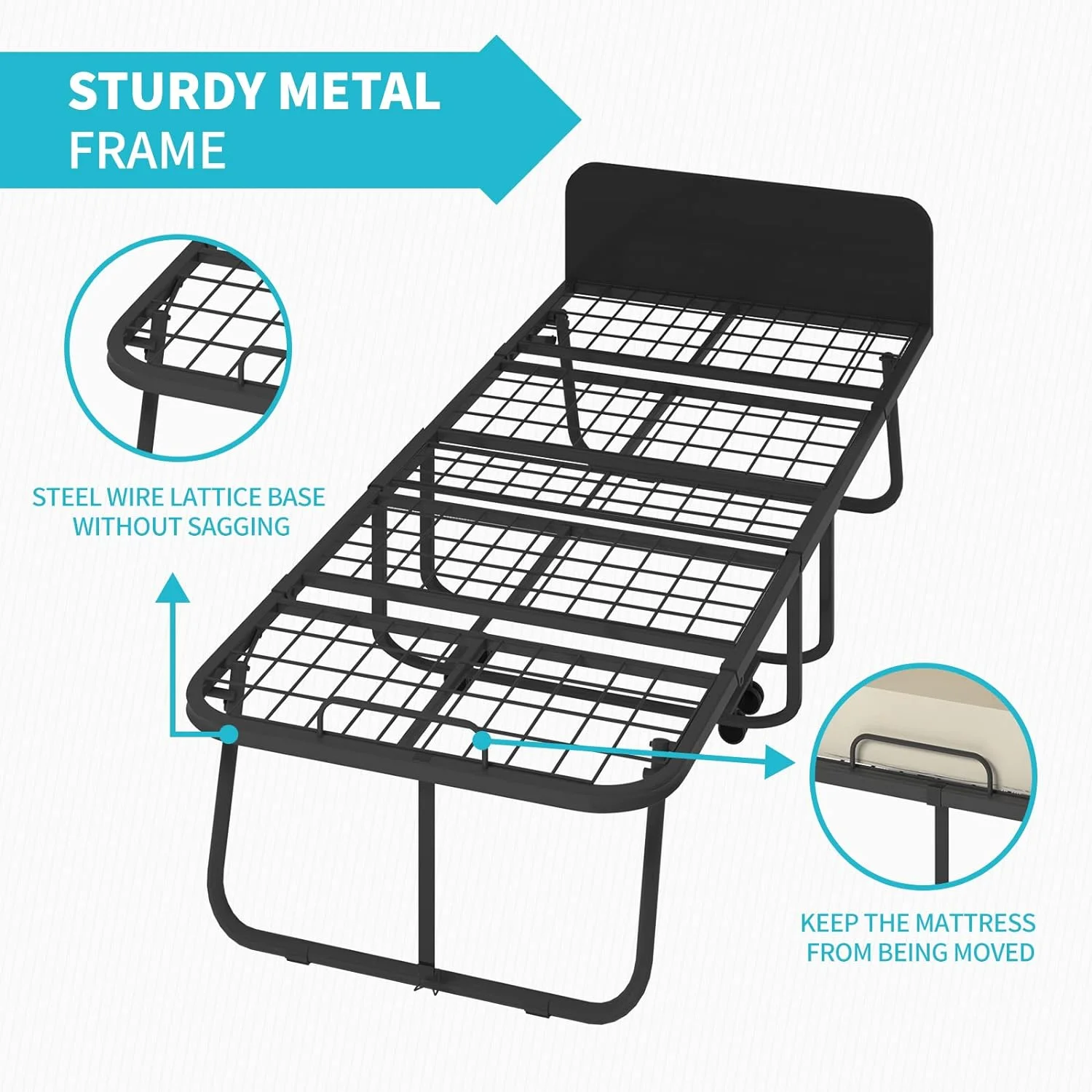 U-ToBe Folding Bed with 5 Inch Mattress and Headboard, 75 x 31 Inch, Cot Size Rollaway Bed, Space Saving Portable Foldable Guest Bed with 4 Lockable Wheels (Upgraded Mattress|5 Inch)