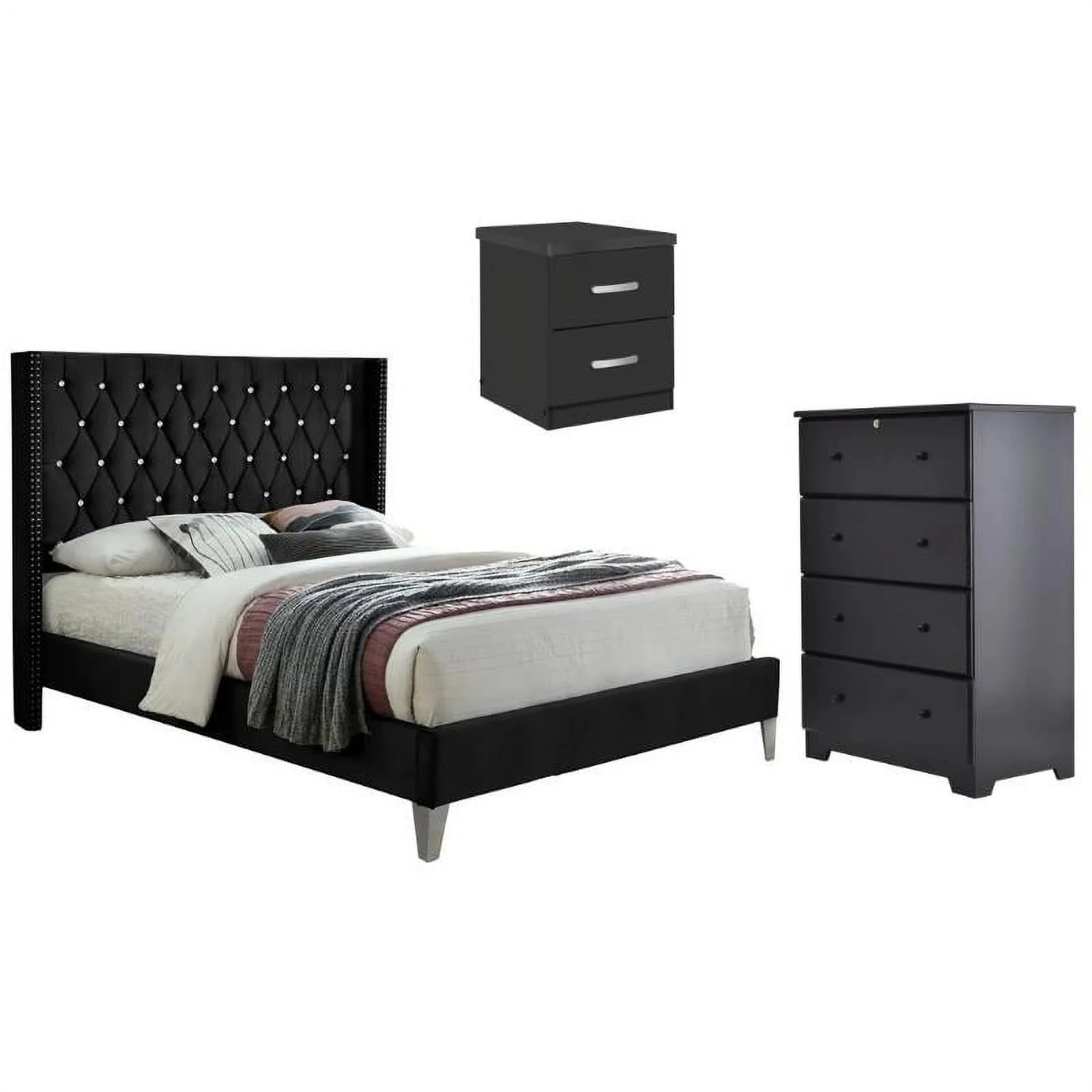 Home Square 3-Piece Set with Full Bed 4-Drawer Chest Dresser & Nightstand