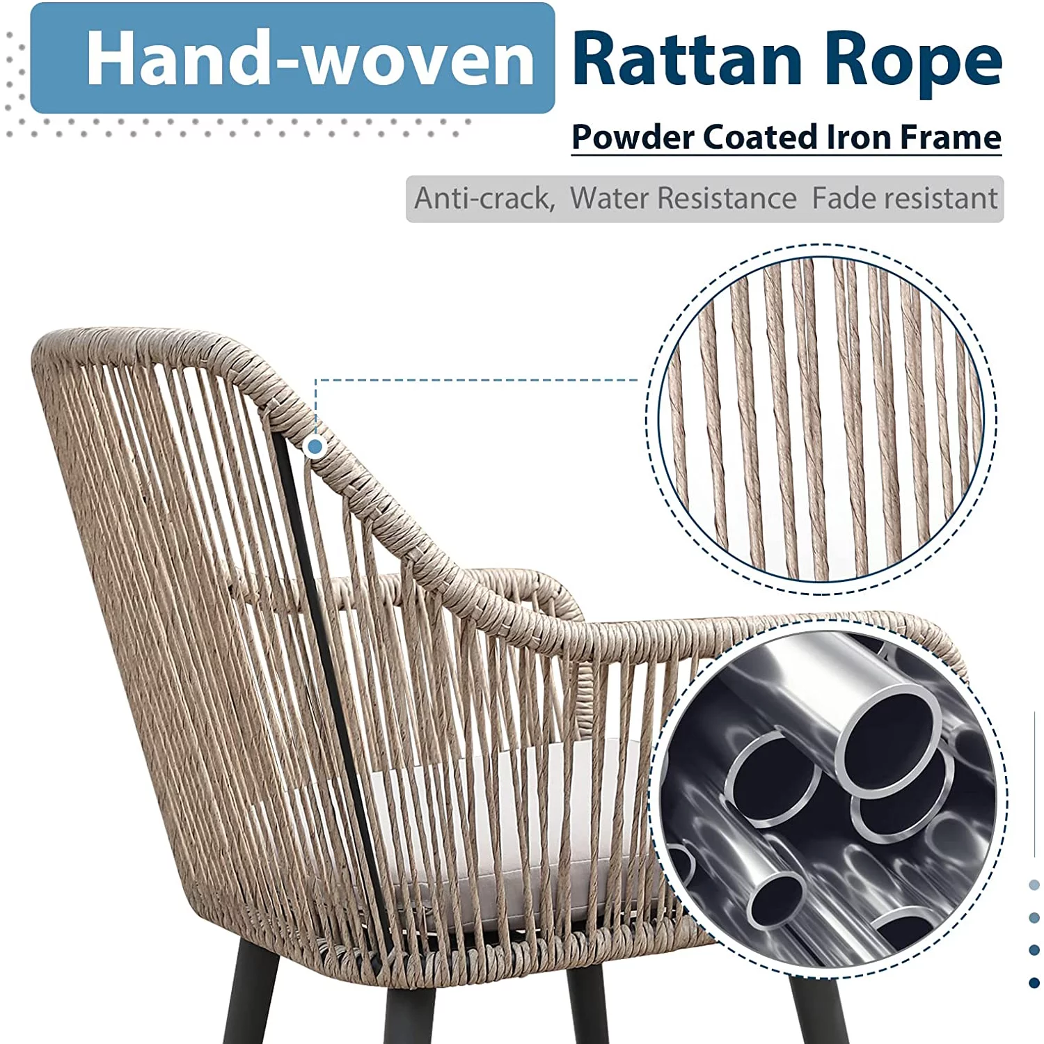 JOIVI Patio Wicker Chairs, 2 Pieces Outdoor Dining Chairs, All Weather Rattan Armchairs with Cushions, Indoor/Outdoor for Outside Lawn, Garden, Backyard, Tan