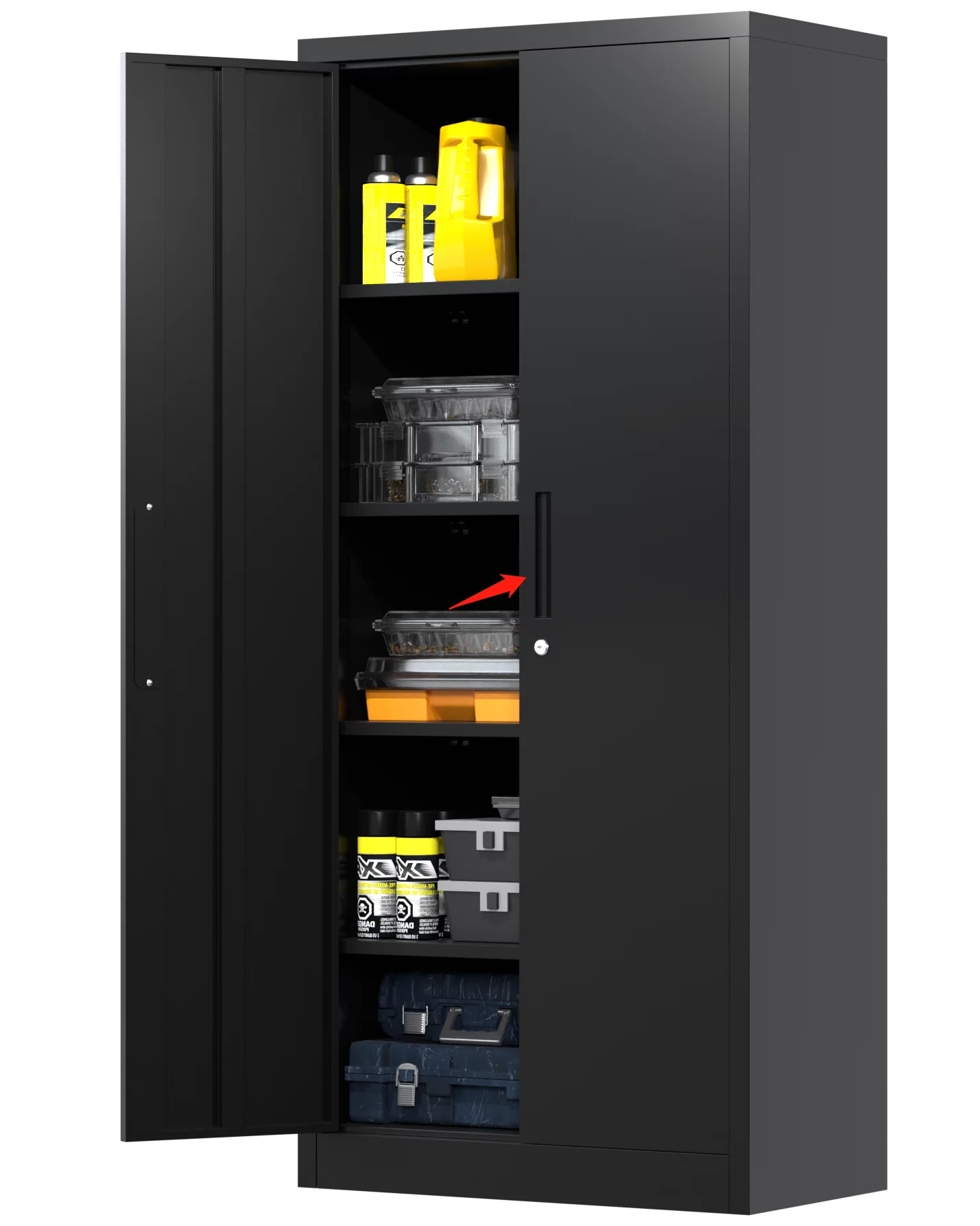 GangMei 71 In Metal Storage Garage Cabinets with Locking Doors and Adjustable Shelves, Steel Storage Cabinet for Garage, Office, Classroom, Assemble Required(Black)