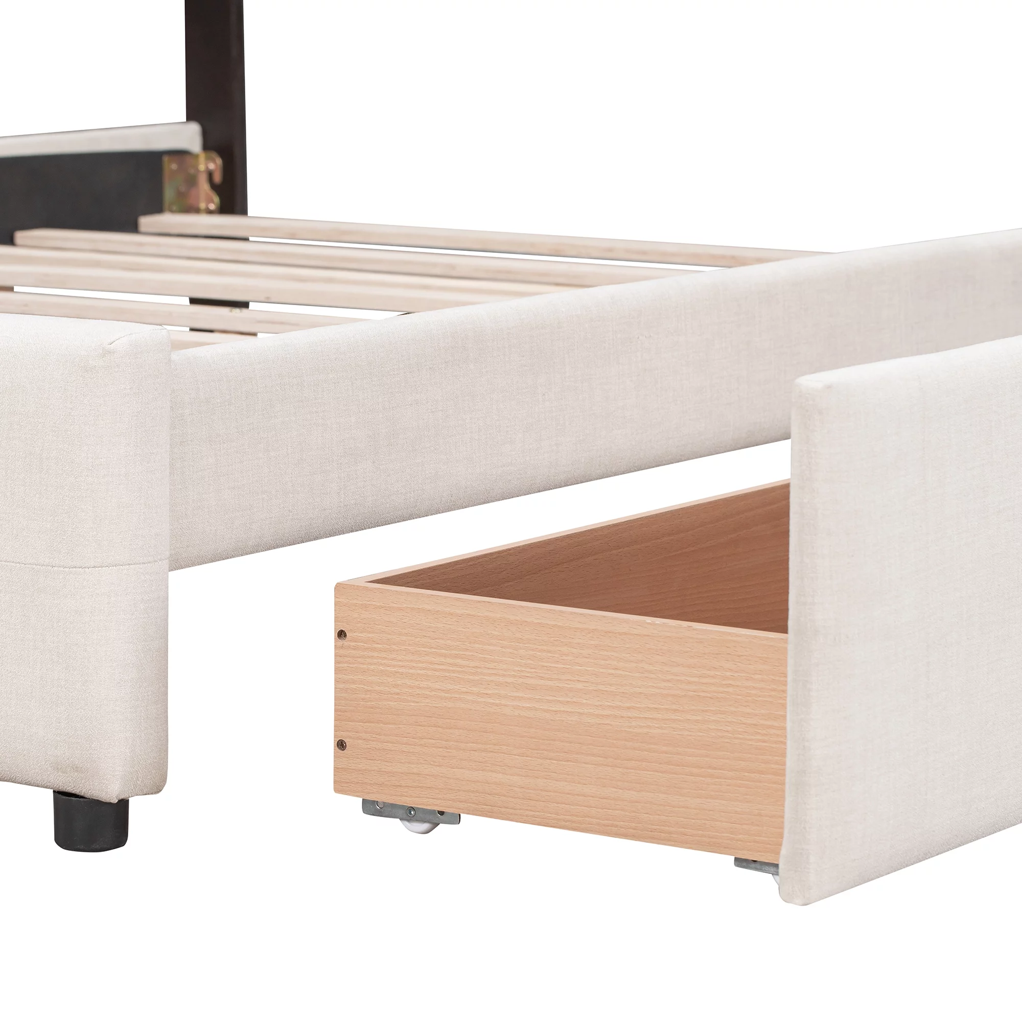 Bellemave Queen Size Upholstered Platform Bed with 4 Drawers, Storage Queen Bed Frame with Classic Headboard,Linen Fabric,Save Space Design,Beige