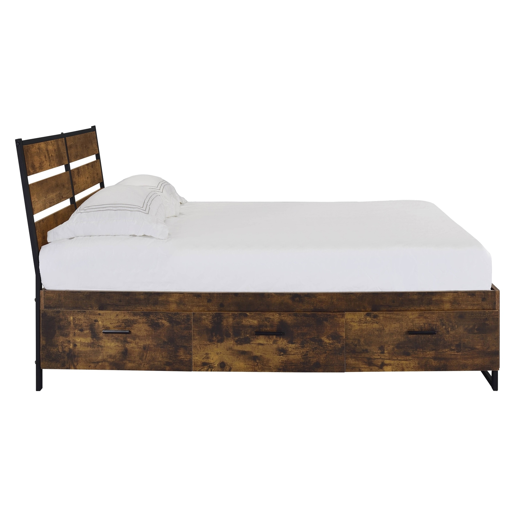 Garrett Rustic Oak and Black Storage Bed with 6 Drawers King