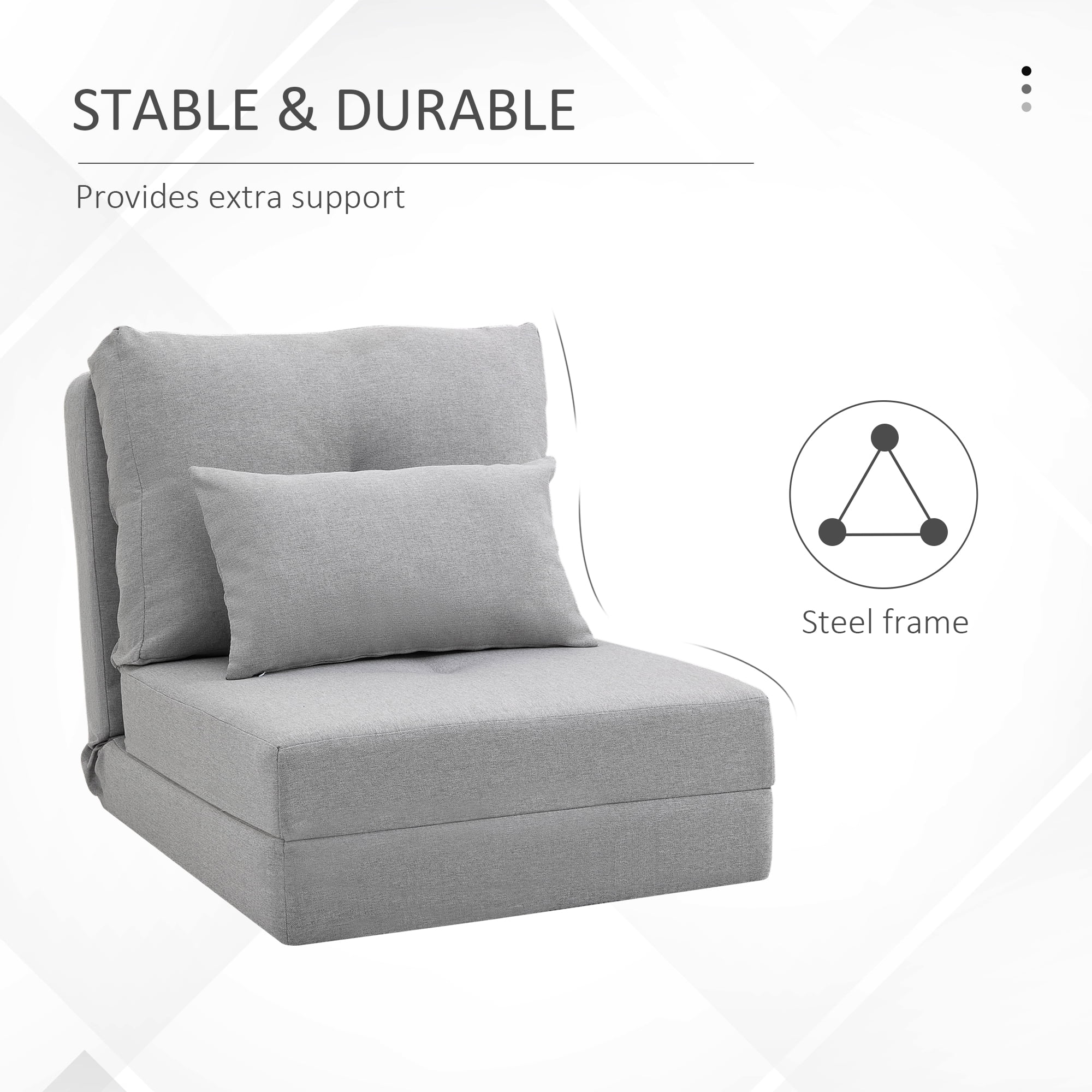 HOMCOM 2-in-1 Floor Adult Lazy Sofa Bed with 5 Position Adjustable Backrest, Light Gray