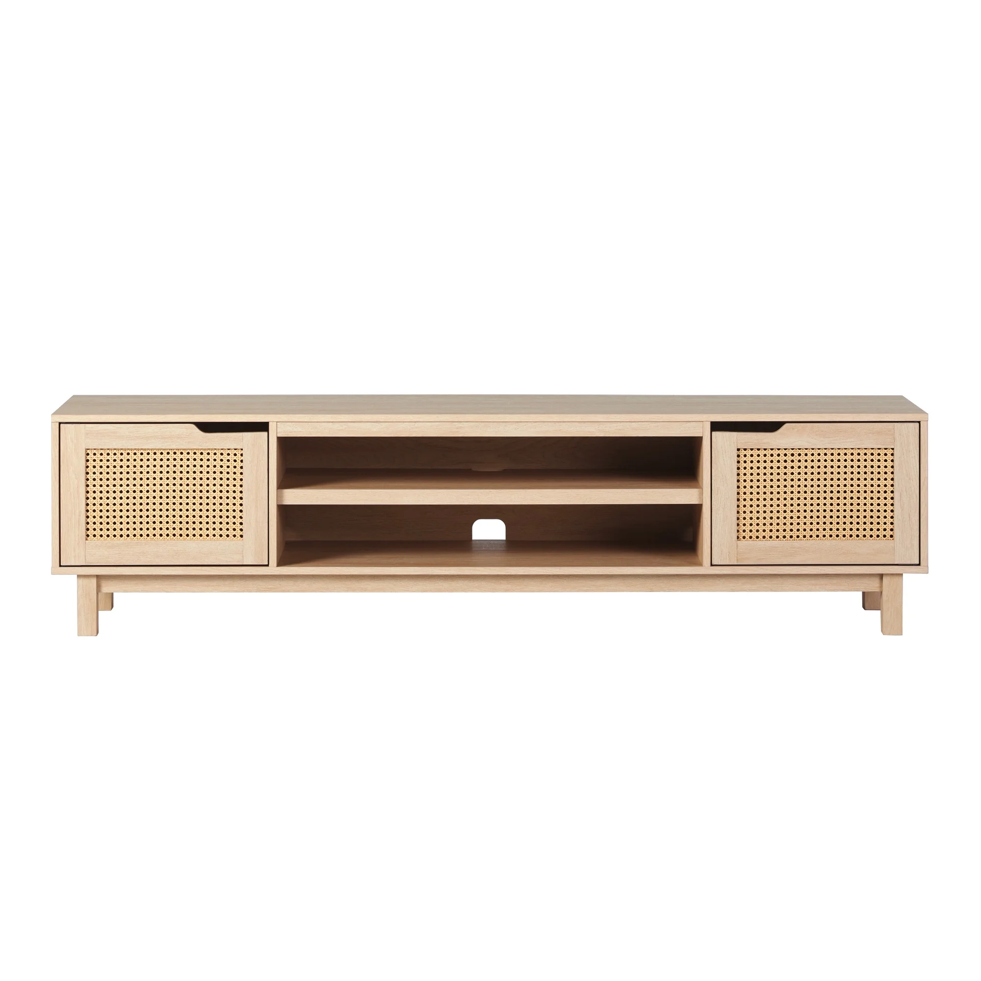 Walker Edison Boho 2-Door Rattan TV Stand for TVs up to 80”, Coastal Oak