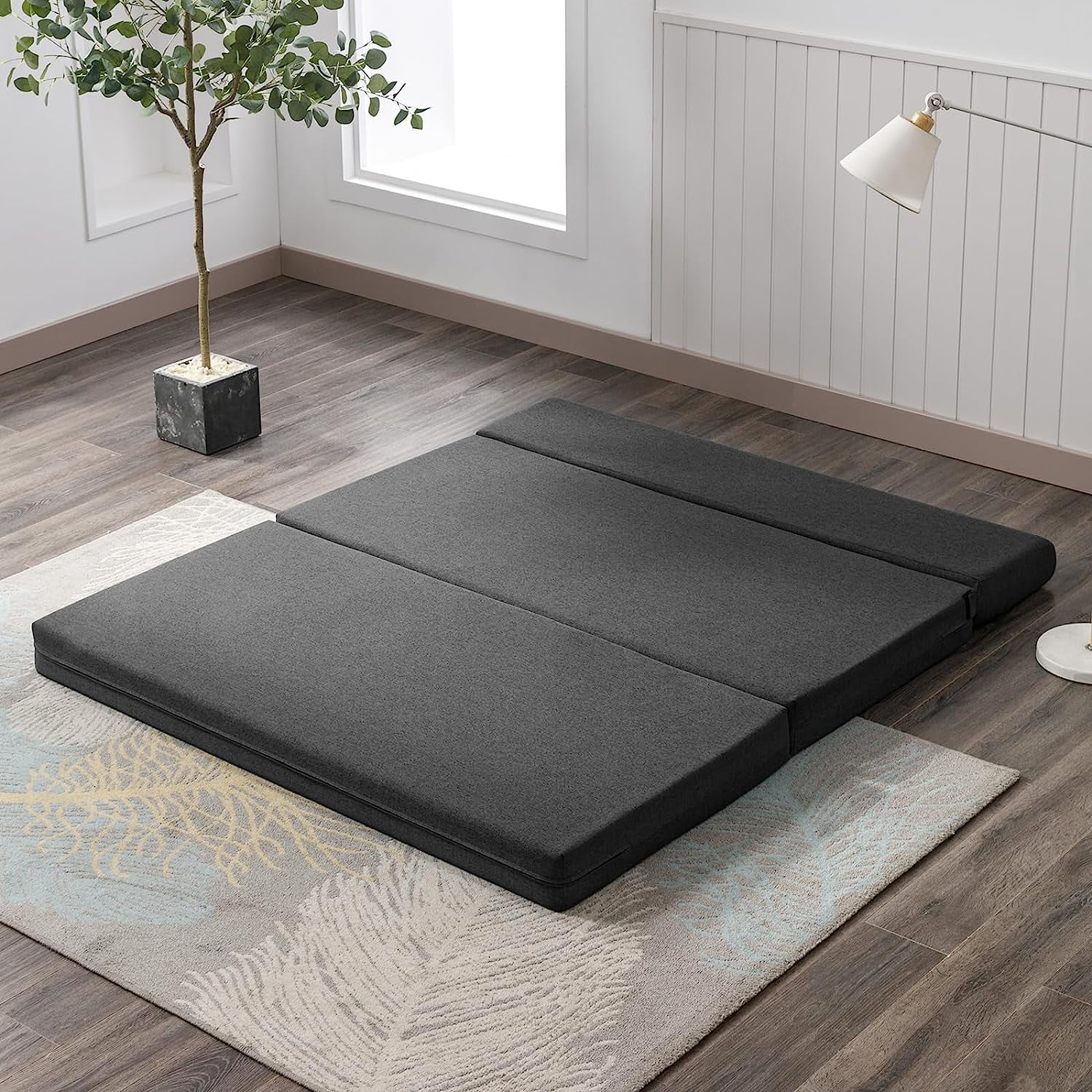 ZAFLY Twin Size Folding Sofa Bed, Futon Couch Bed Foldable, Sleeper Sofa Chair Guest Bed, Folding Foam Mattress, Upholstered Convertible Floor Mattress for Living Room/Apartment(Twin Size, Dark Grey)