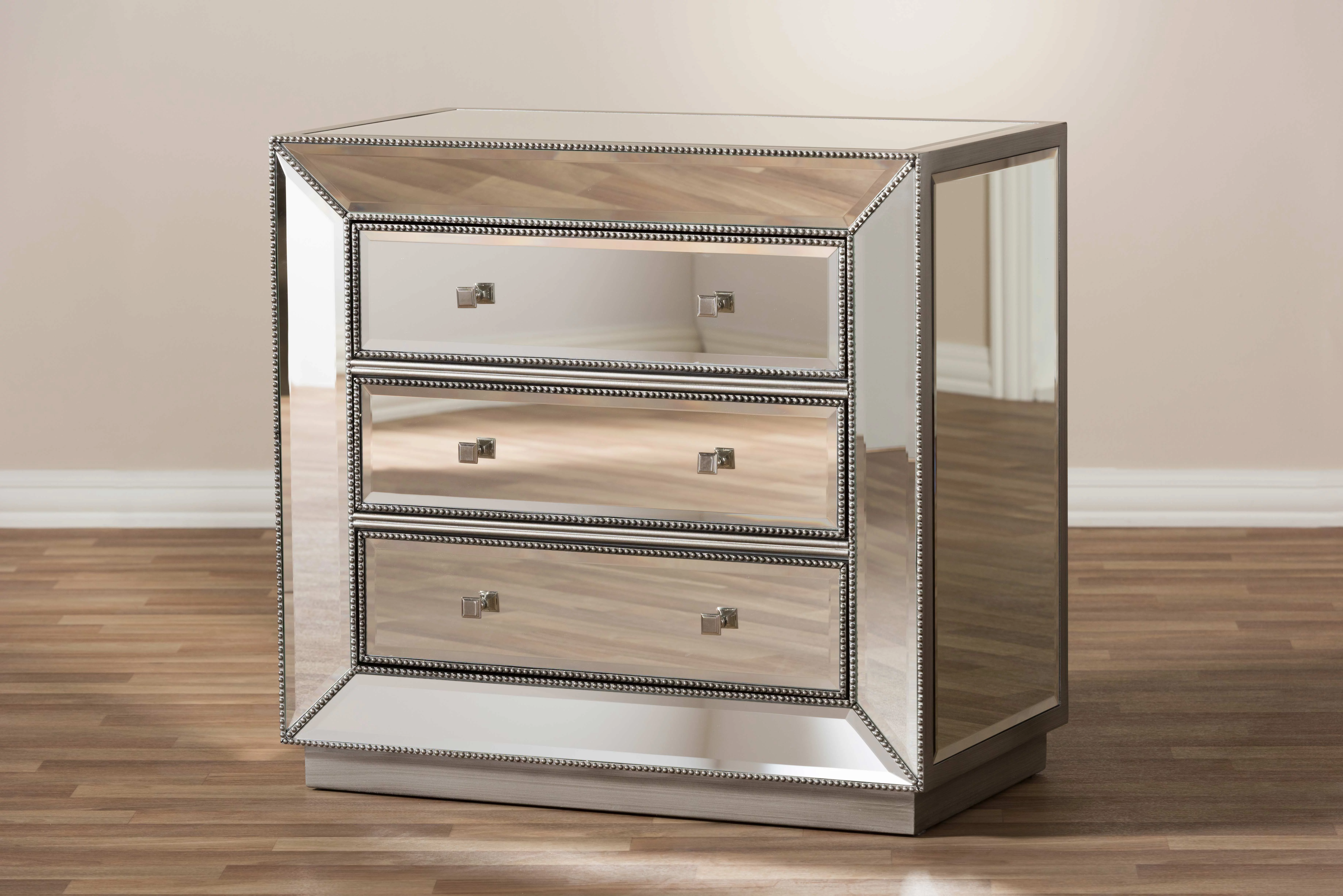 Baxton Studio Edeline Hollywood Regency Glamour Style Mirrored 3-Drawer Cabinet