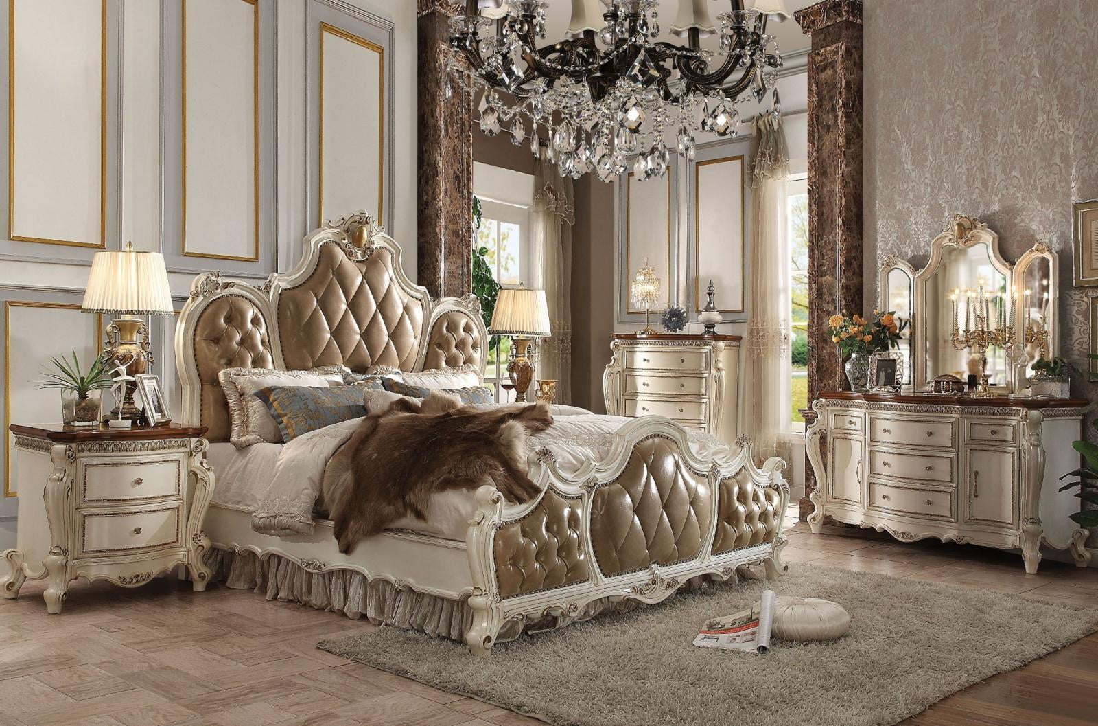 Acme Furniture 26900Q Picardy Antique Pearl & Brown Upholstered Queen Bed Set 3P
