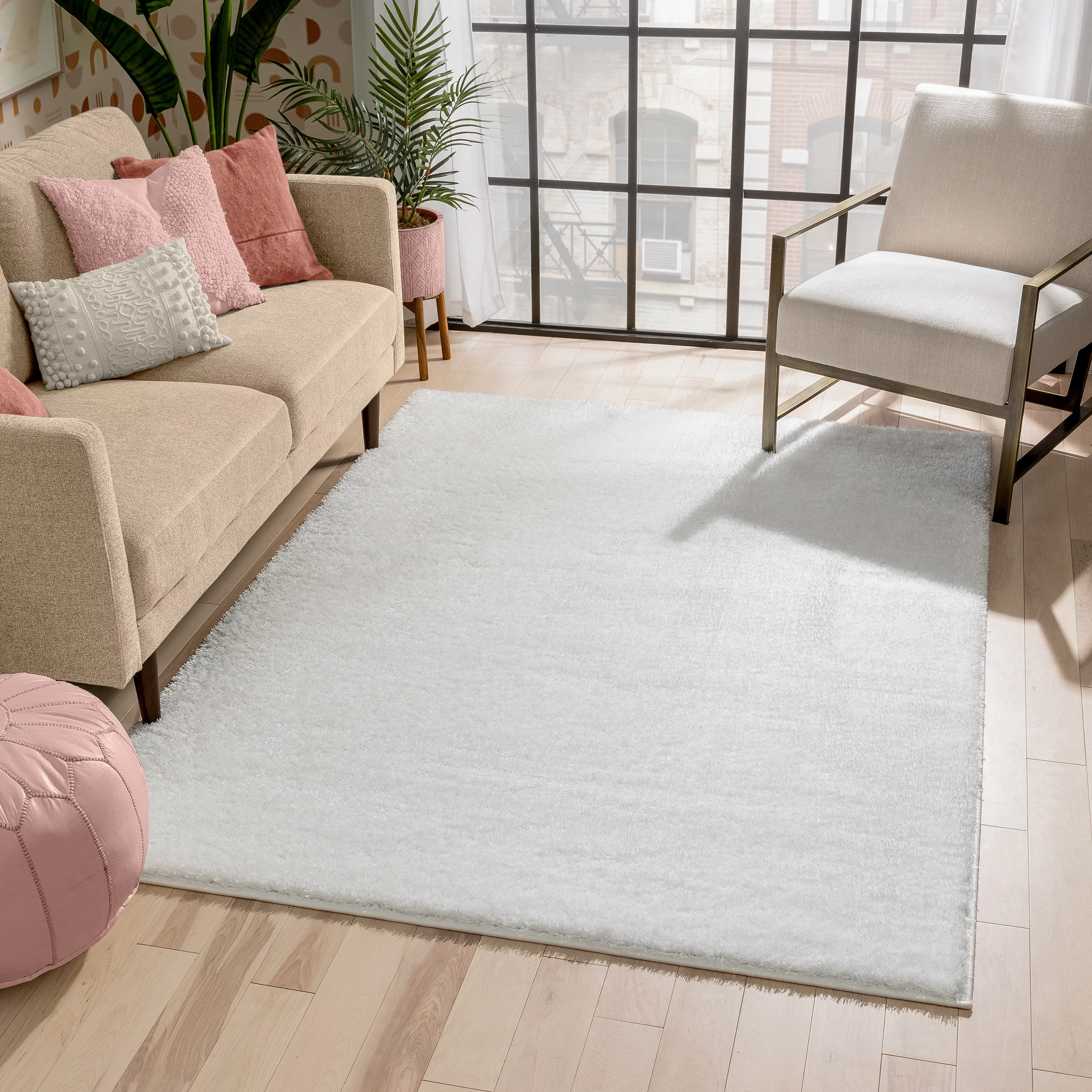 Well Woven Ciel Ivory Ultra-Soft Multi-Textured Shimmer Pile Area Rug 5x7 (5'3
