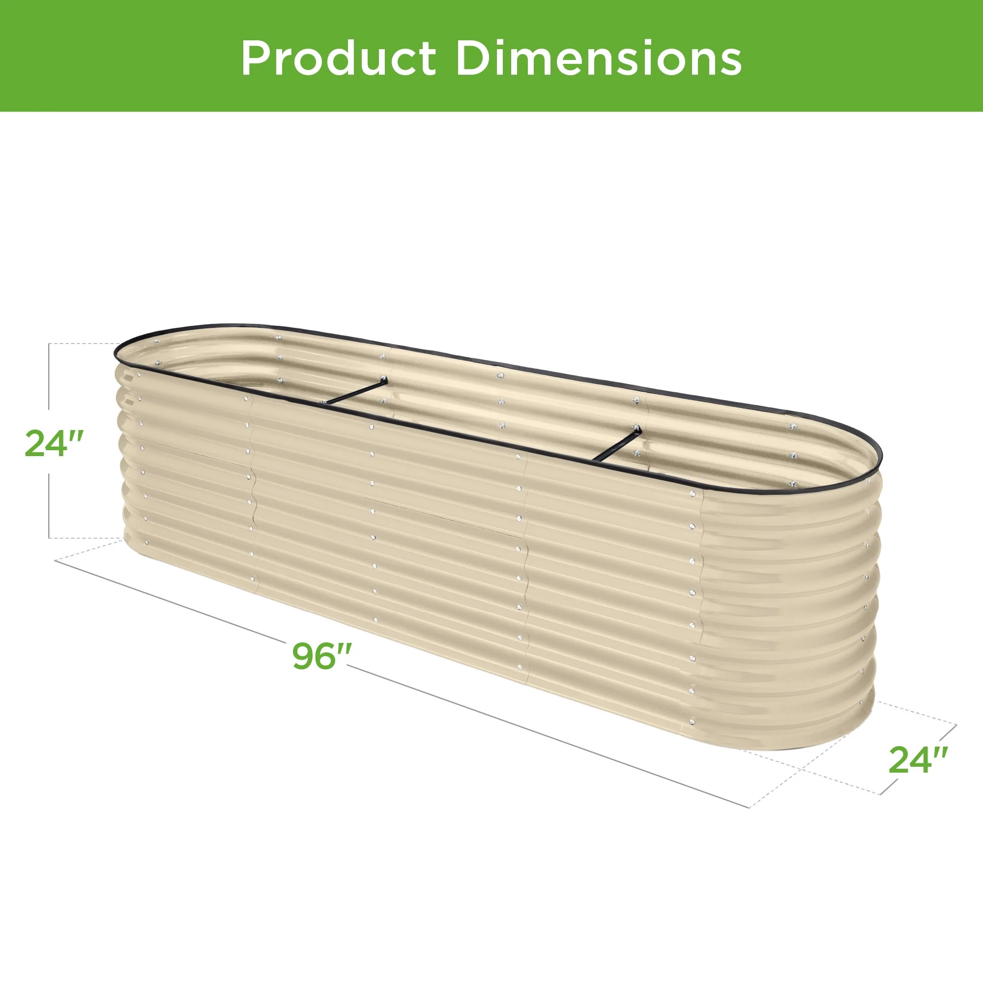 Best Choice Products 8x2x2ft Metal Raised Garden Bed, Oval Outdoor Planter Box w/ 4 Support Bars - Beige