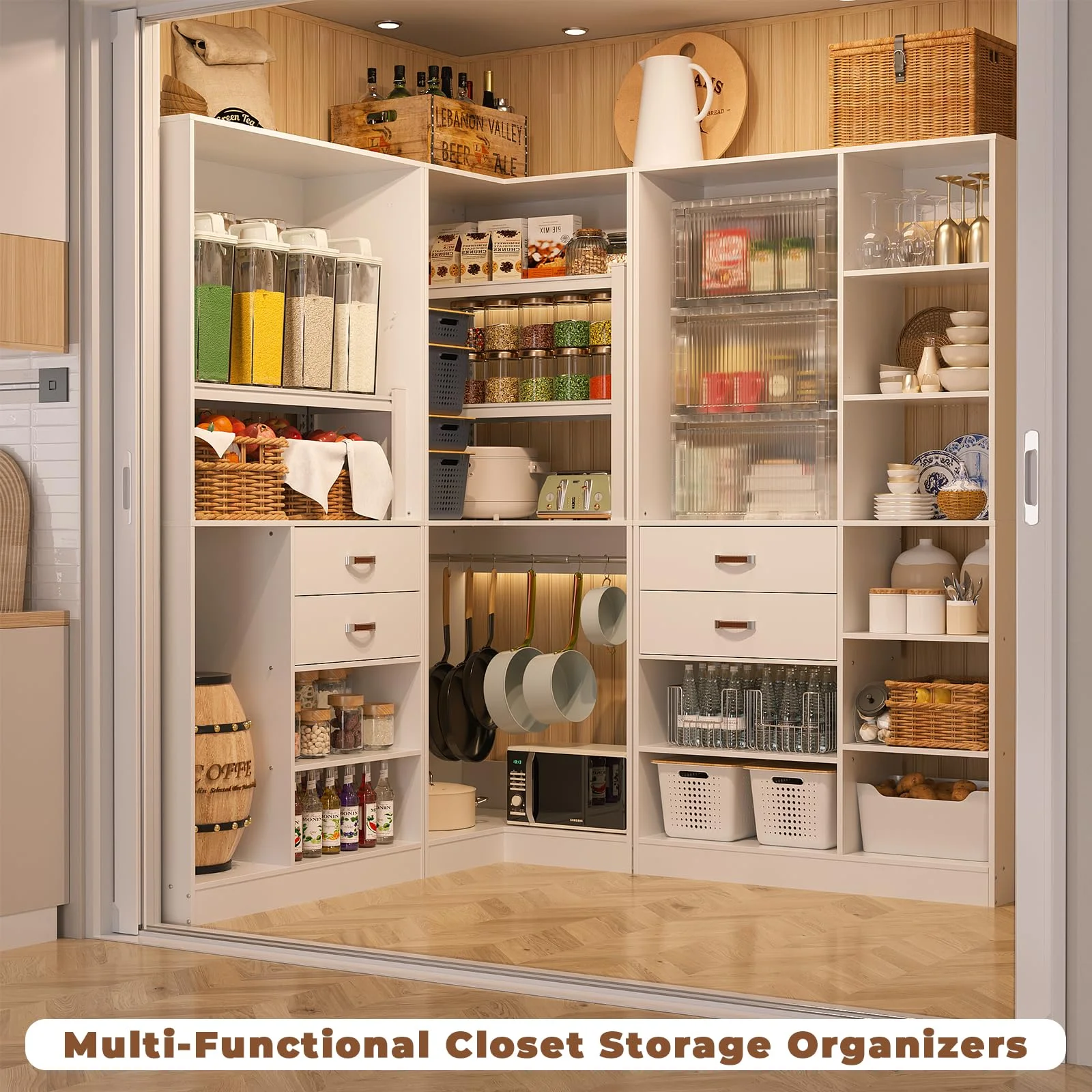 Homieasy Freestanding Closet System with 3 Sets, 110'' Reversible Stand-alone Wardrobe, 80'' Height Cloth Garment Organizer, Walk-in Closet with Hanging Rod, 71